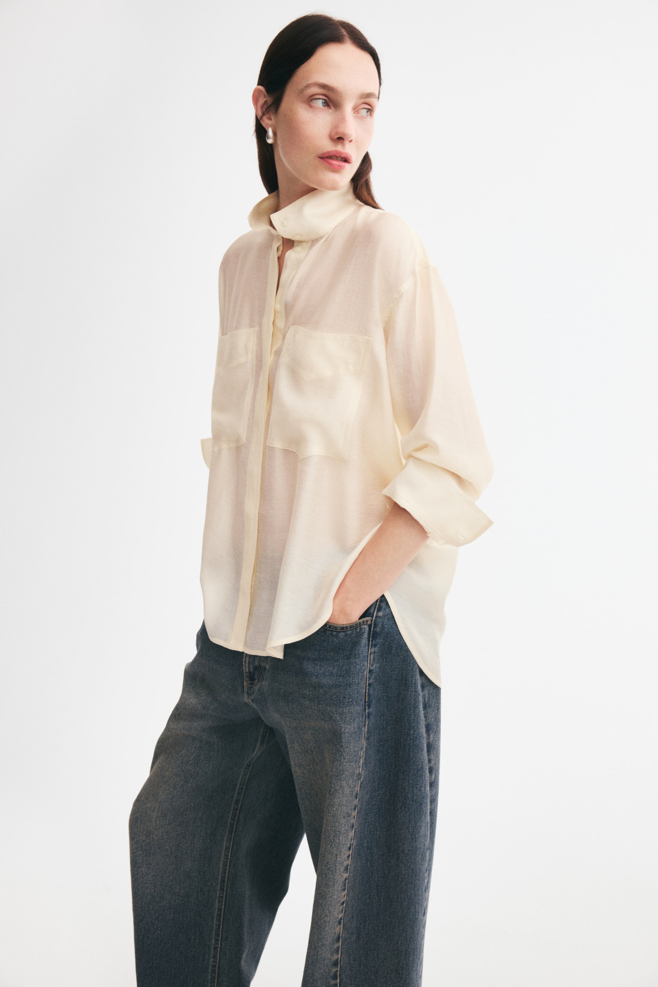 Oversized Shirt with Stand-Up Collar