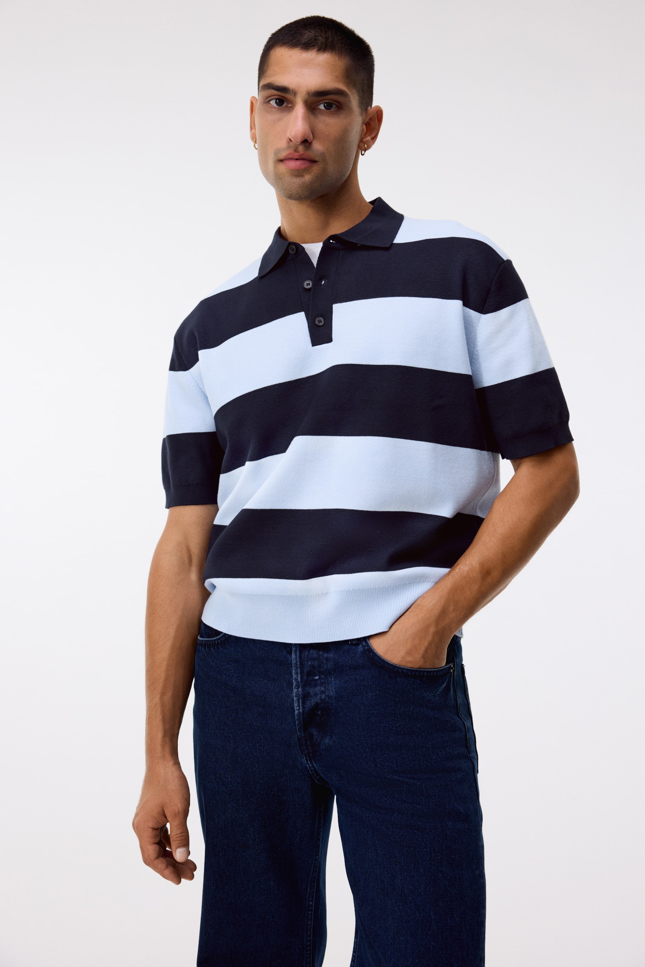 View larger image: Regular Fit Polo shirt - Navy blue/Striped - Men | H&M US 1