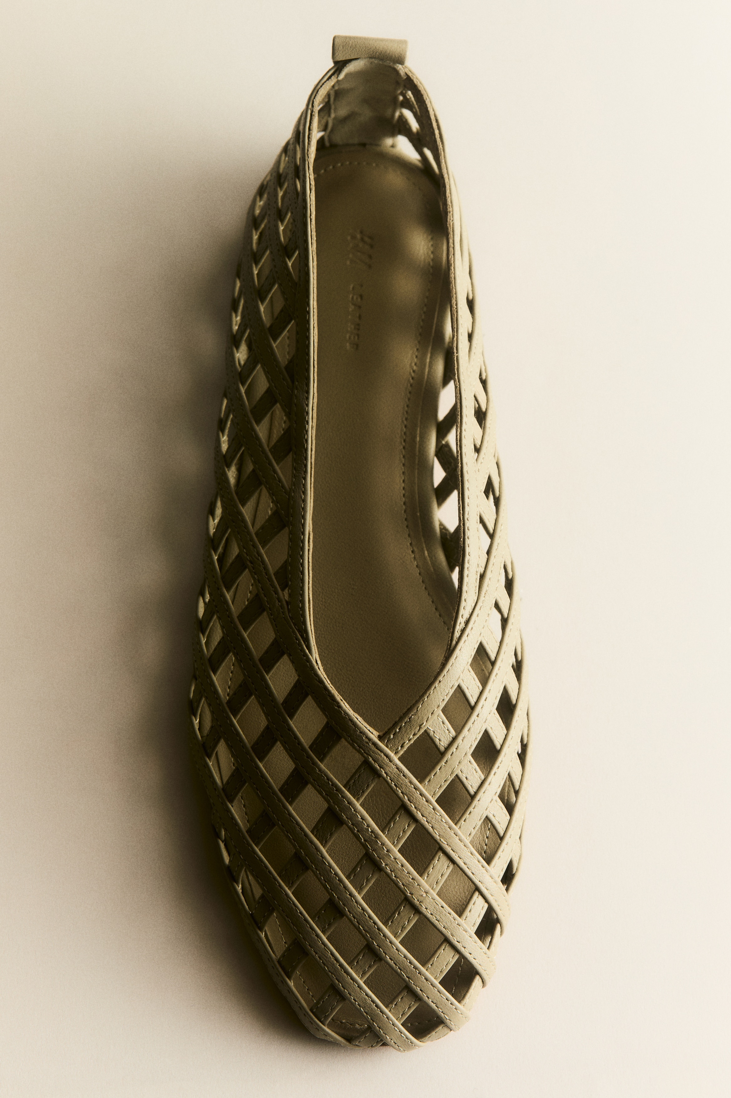 Ballerine in pelle intrecciata - Verde polvere chiaro/Beige scuro