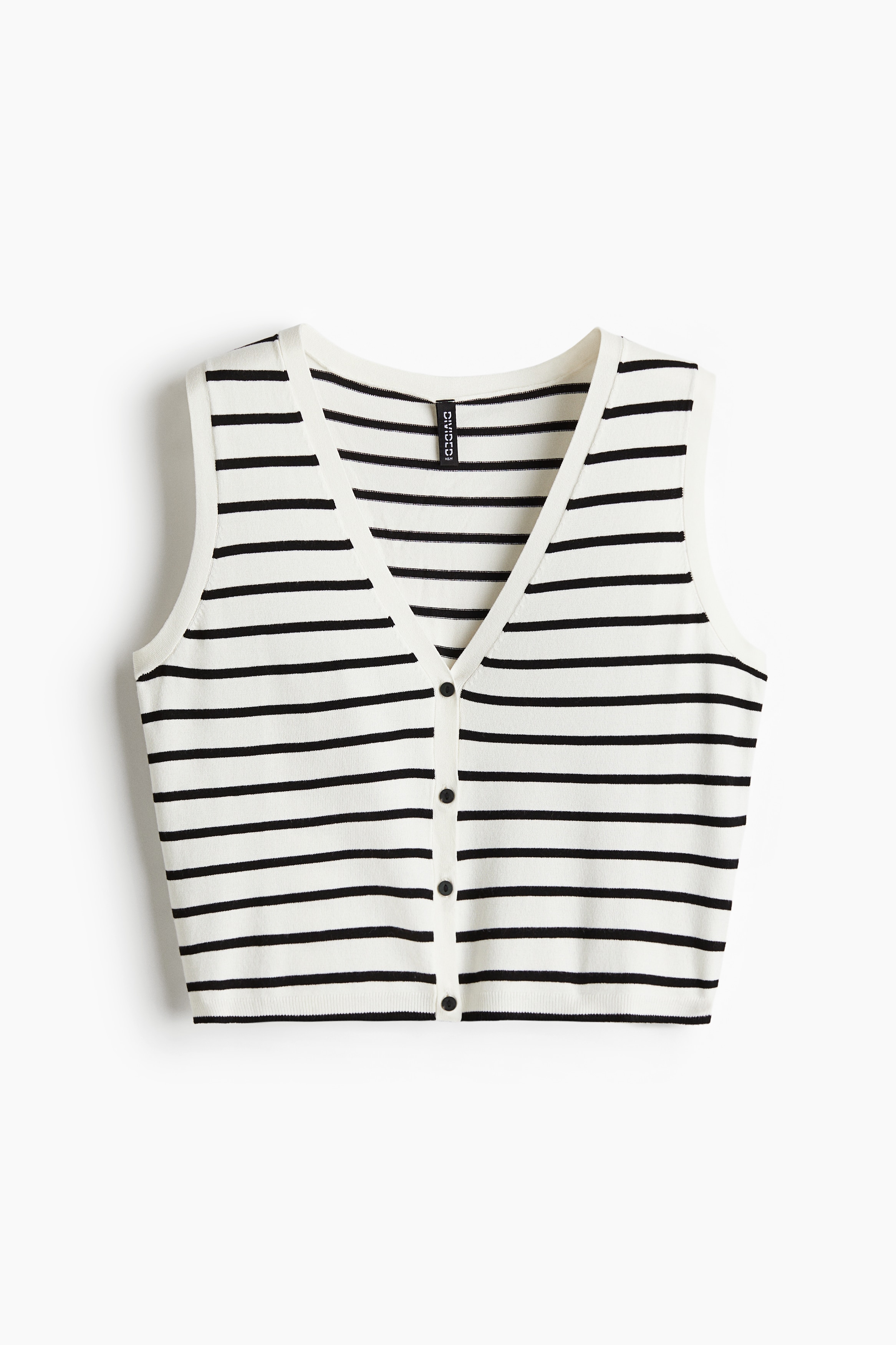 Button-front Sweater Vest - Cream/striped/Black/Navy blue
