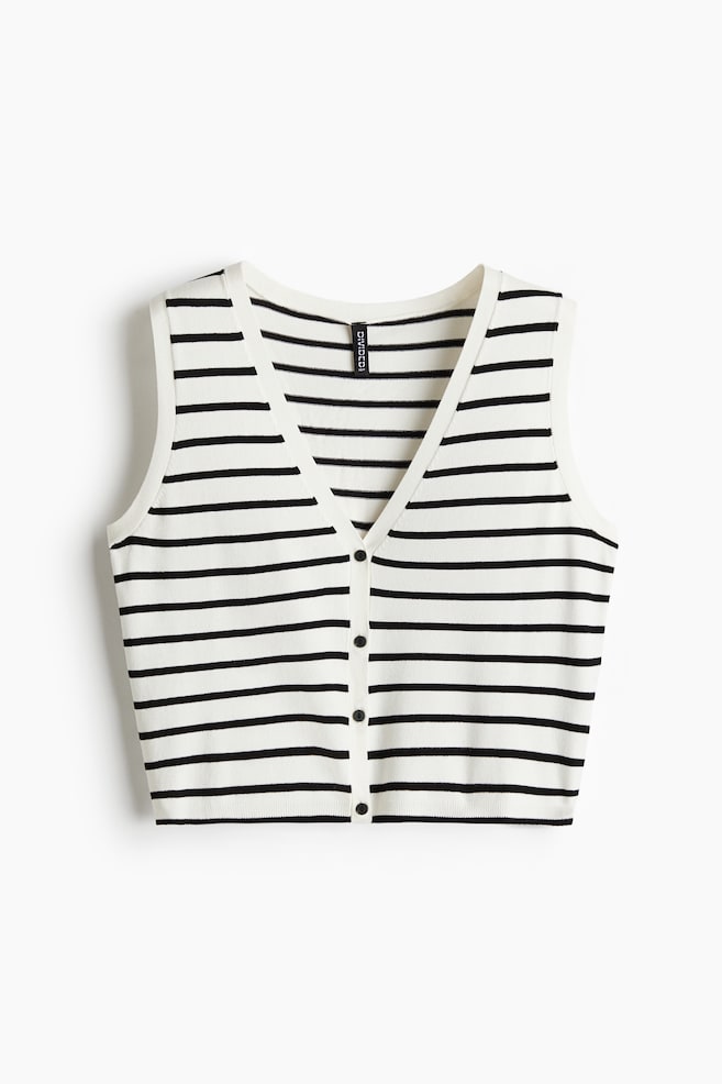 Button-front Sweater Vest - Cream/striped/Navy blue - 1