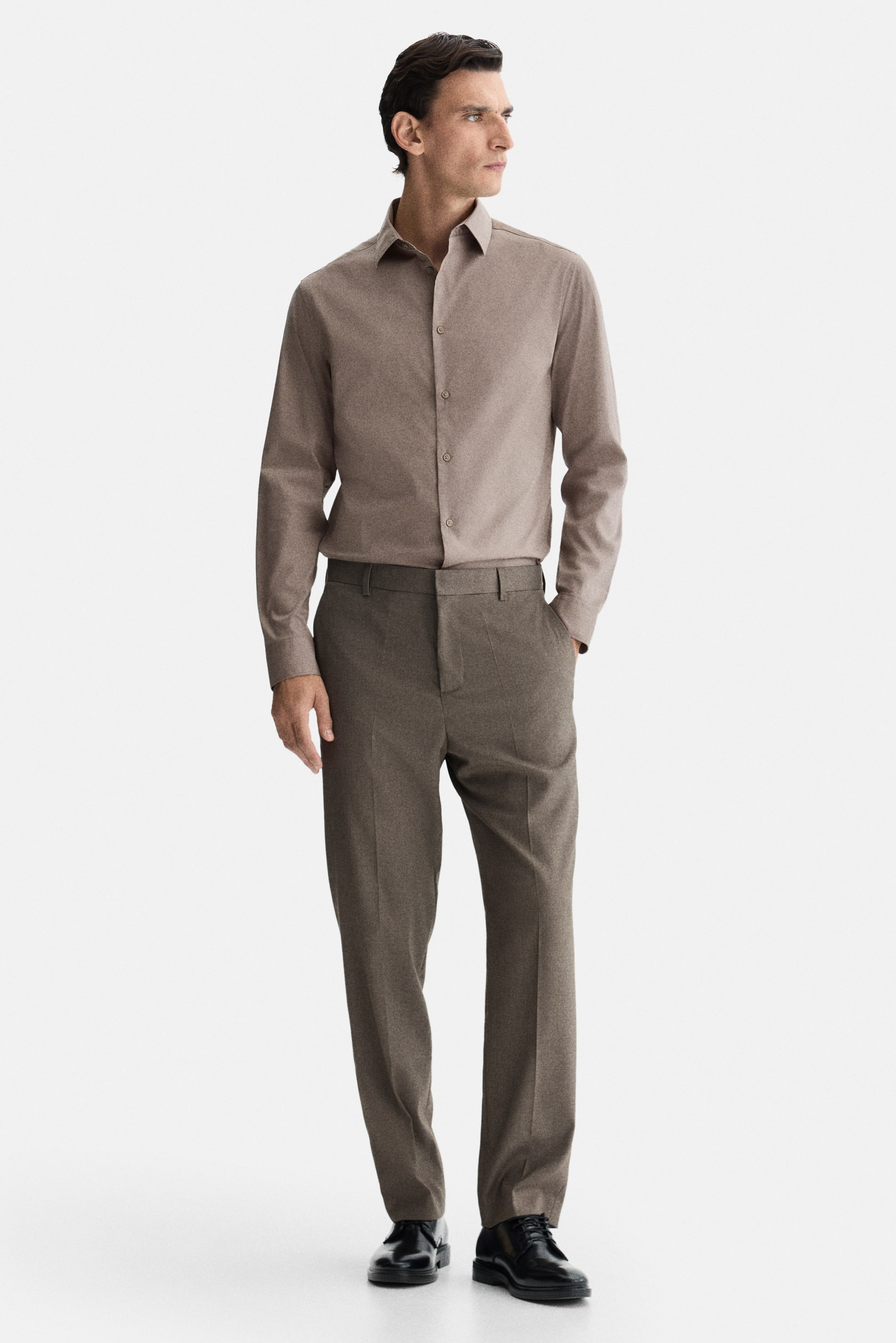 View larger image: Slim-Fit Stretch Shirt - Dark beige - Men | H&M US 3