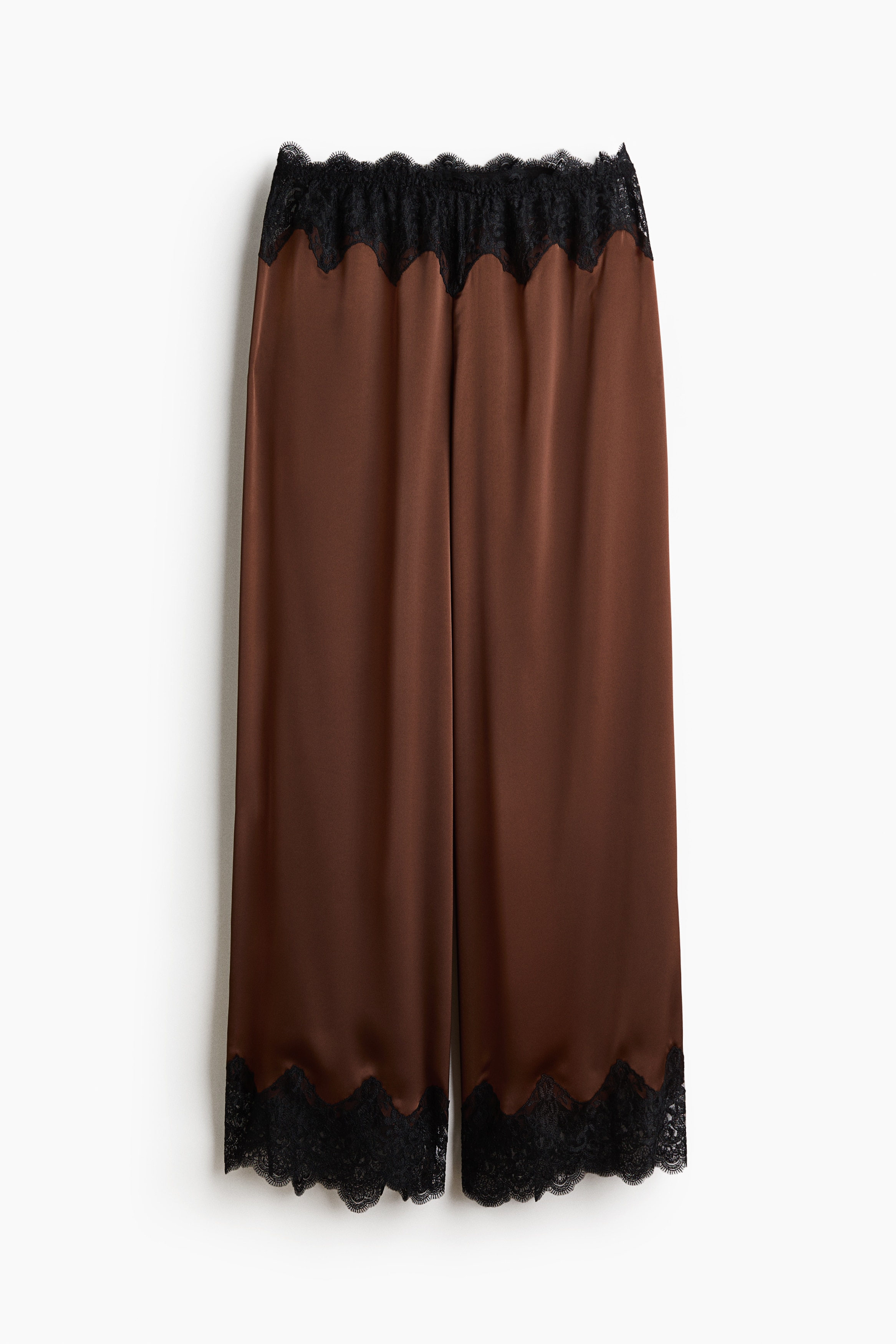 Lace-trimmed satin pyjama bottoms - Maro/negru/Crem/negru