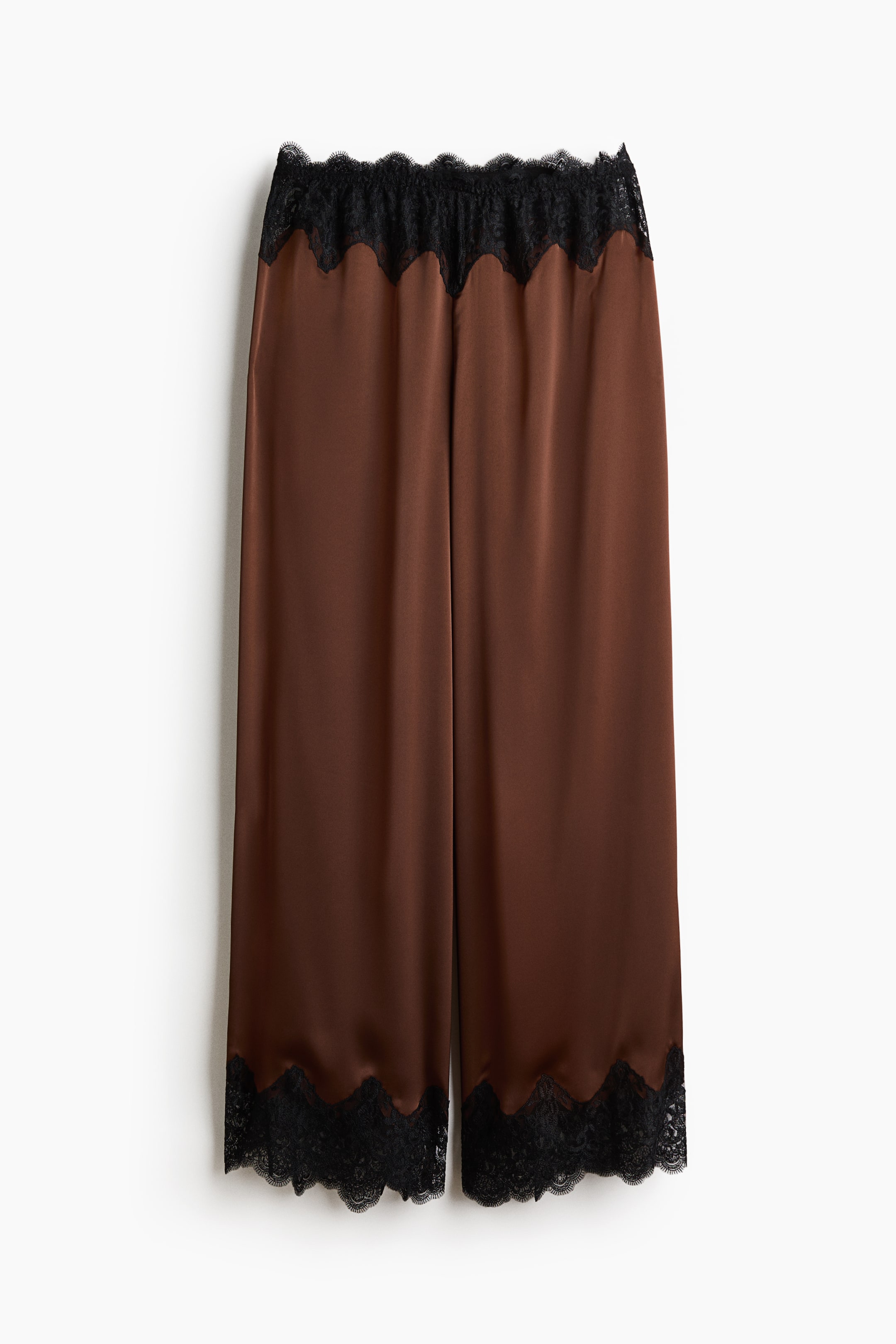 Lace-Trimmed Satin Pajama Pants