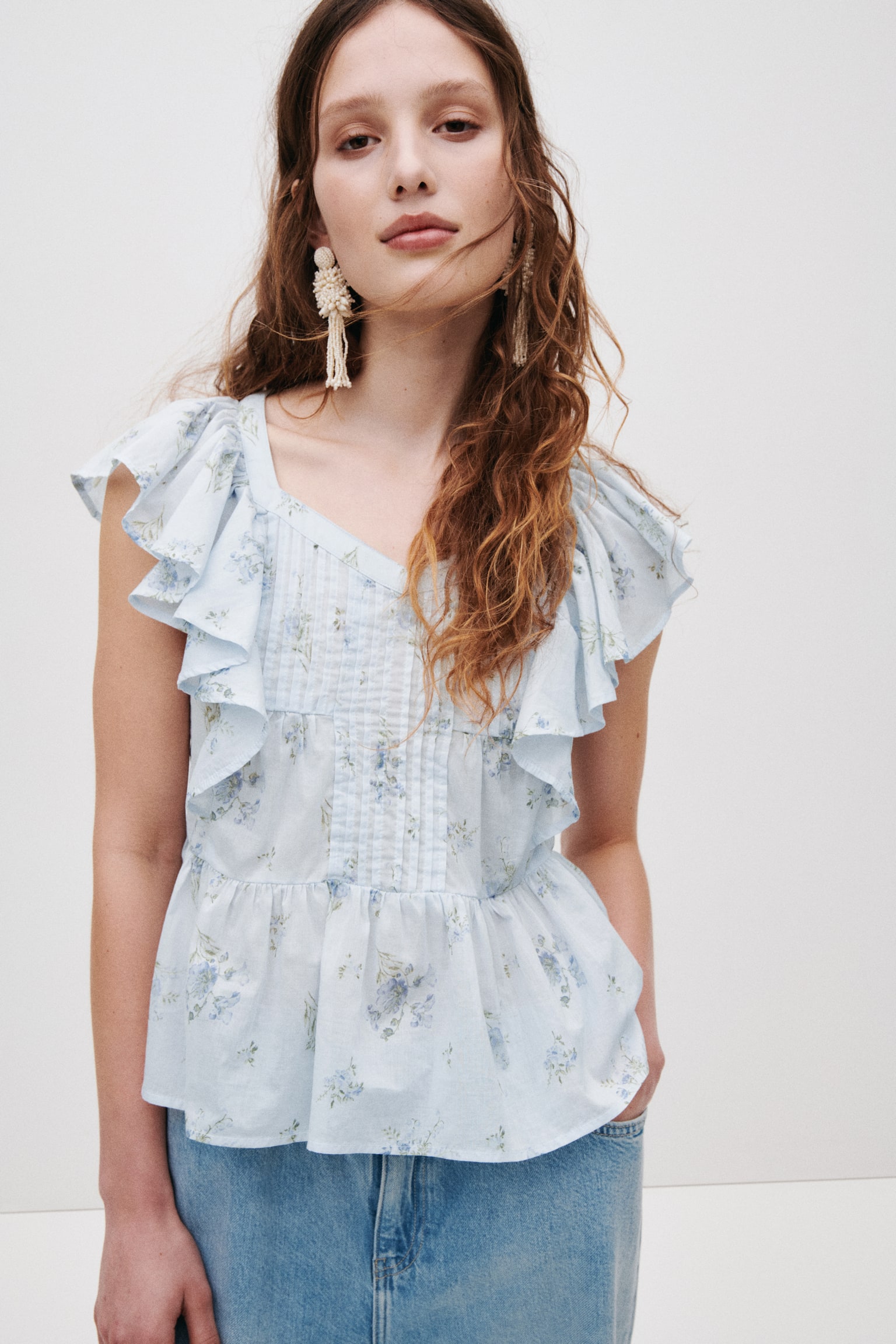 Frill-trimmed cotton top - 4
