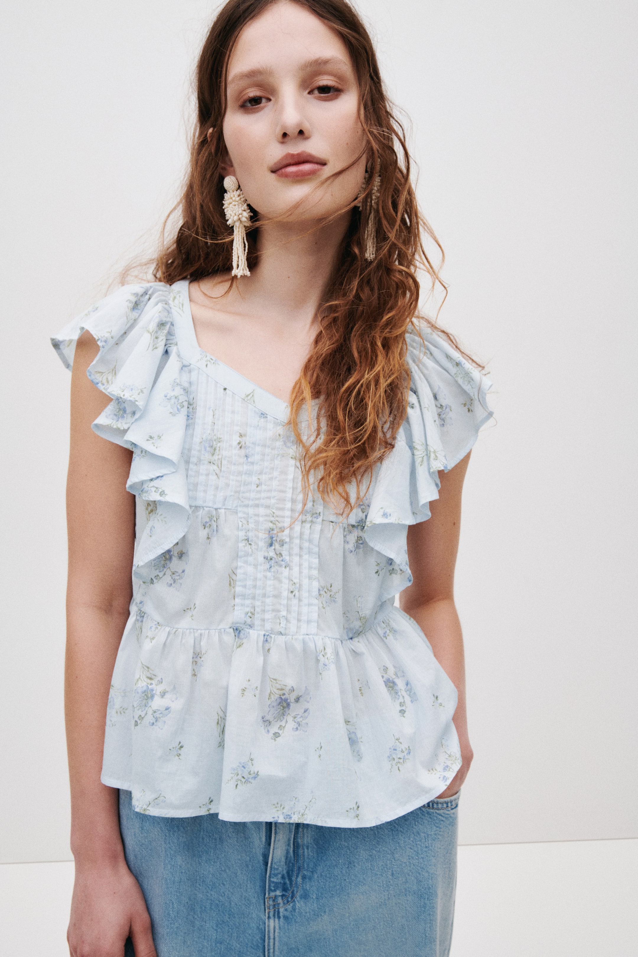 Frill-trimmed cotton top