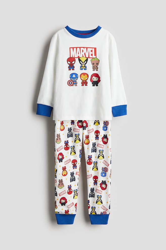 Printed cotton jersey pyjamas - White/Marvel/White/Pokémon/Light grey/Batman/Light green/PAW Patrol/Blue/Spider-Man/Grey marl/Spider-Man/Black/Marvel Comics/Light beige/PAW Patrol/Blue/Spider-Man/White/Spider-Man/White/LEGO/Light grey marl/Hot Wheels/Grey/Sonic the Hedgehog/Blue/Pokémon/Blue/Sonic the Hedgehog/Cream/Marvel Comics - 1