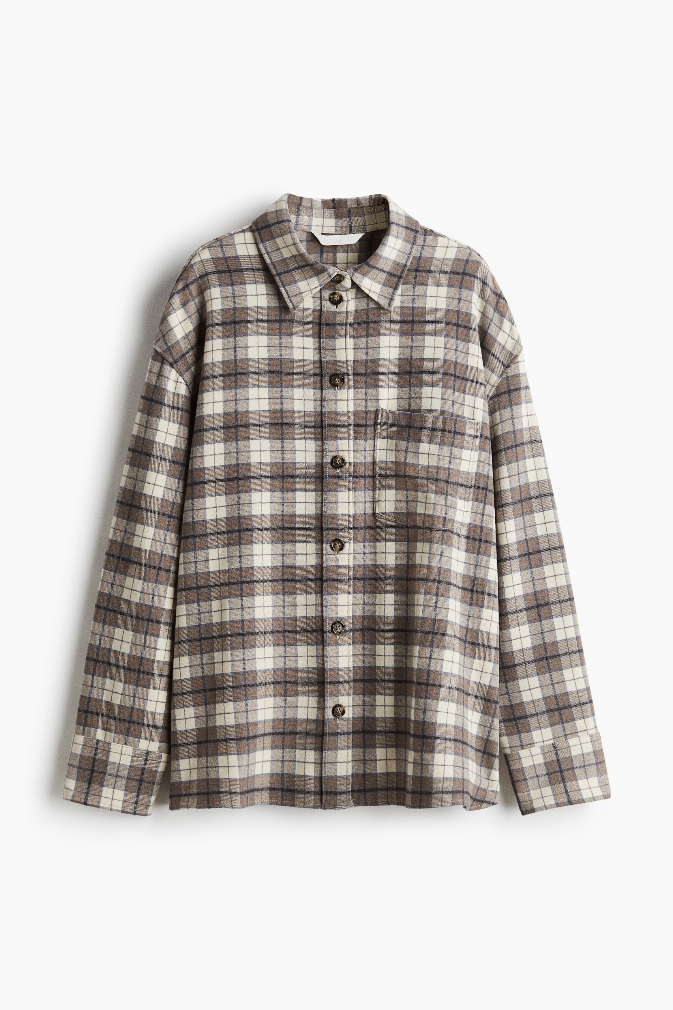 Oversized Flannel Shirt - Beige/Check/Dark brown/Check