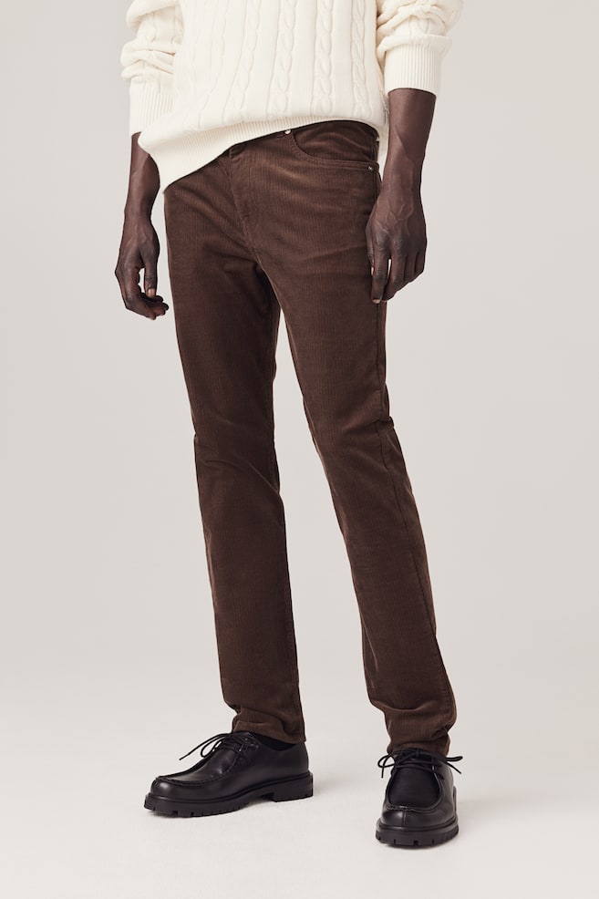 Slim Fit Corduroy trousers - Dark beige/Black - 5