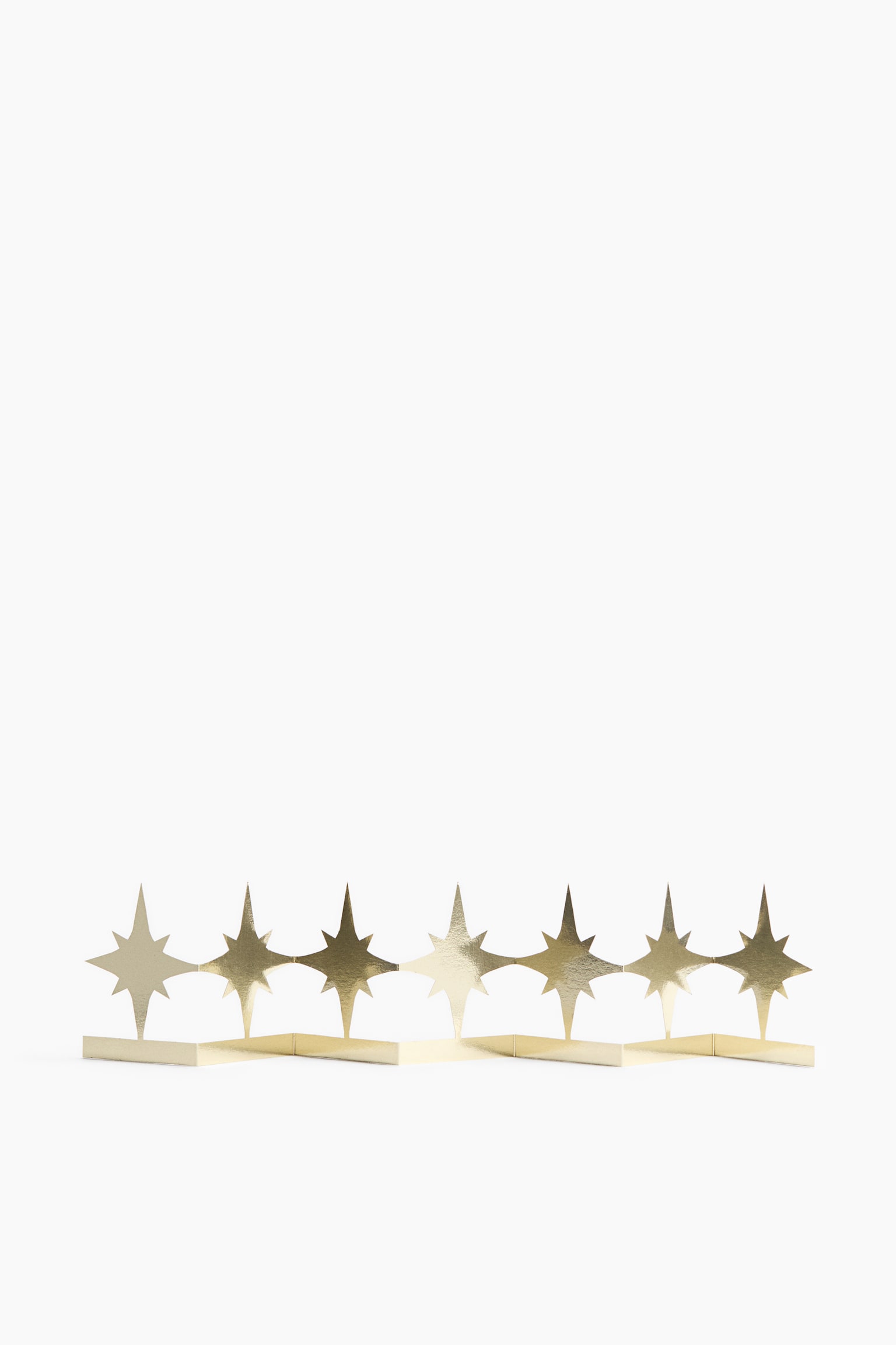 A metallic gold starburst border stands upright, featuring a row of seven connected eight-pointed stars. The product is facing front, showcasing its accordion-folded base that creates a self-standing, zigzag structure. - 1