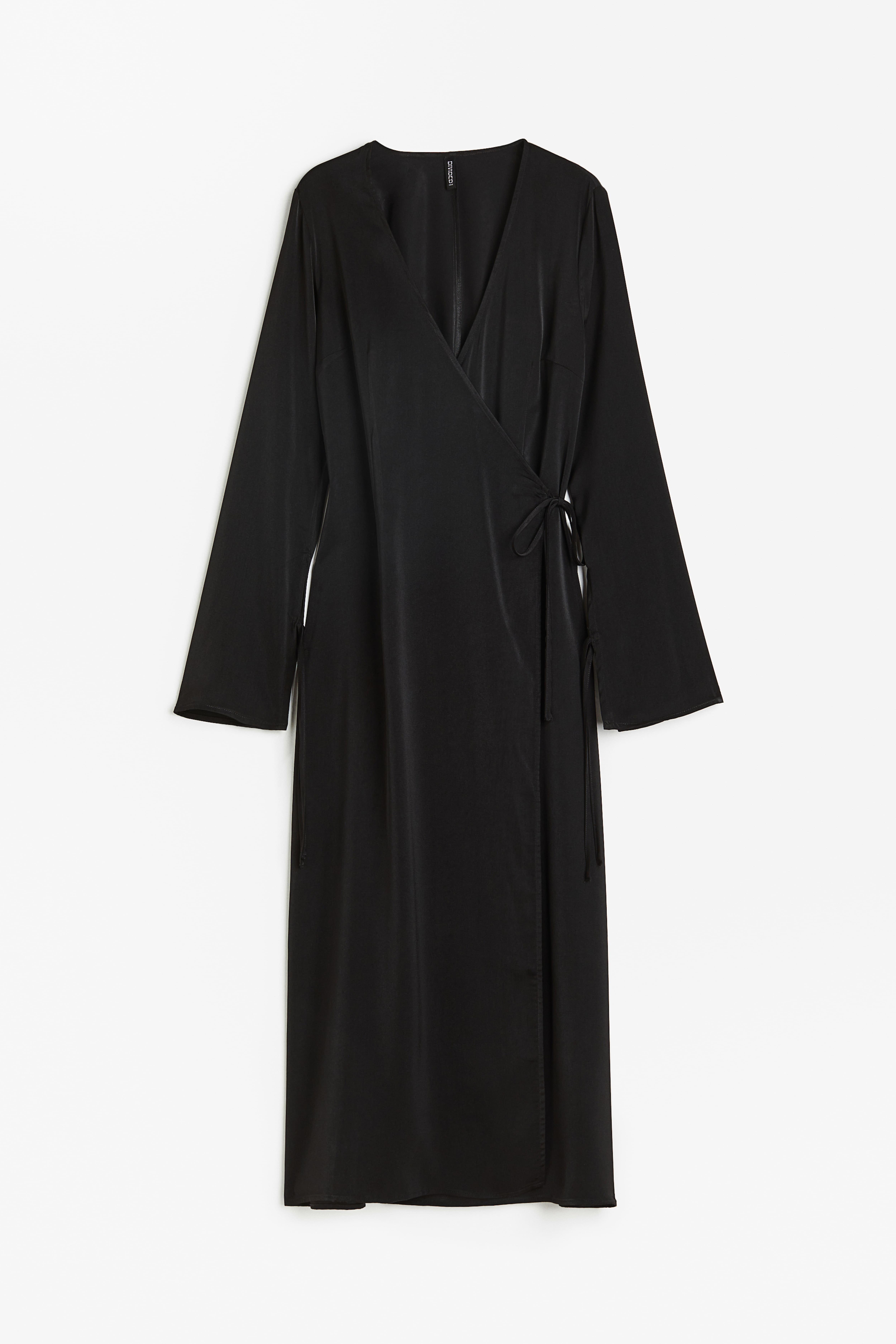 Satin Wrap Dress - V-neck - Long sleeve - Black - Ladies | H&M US