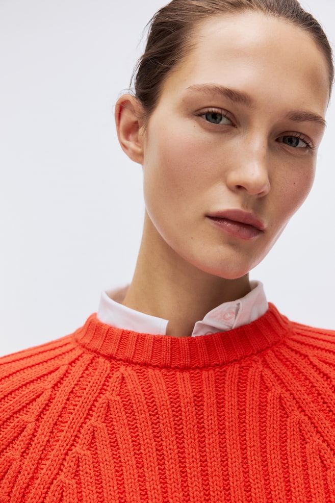 Rib-Knit Sweater-Bright red - 4