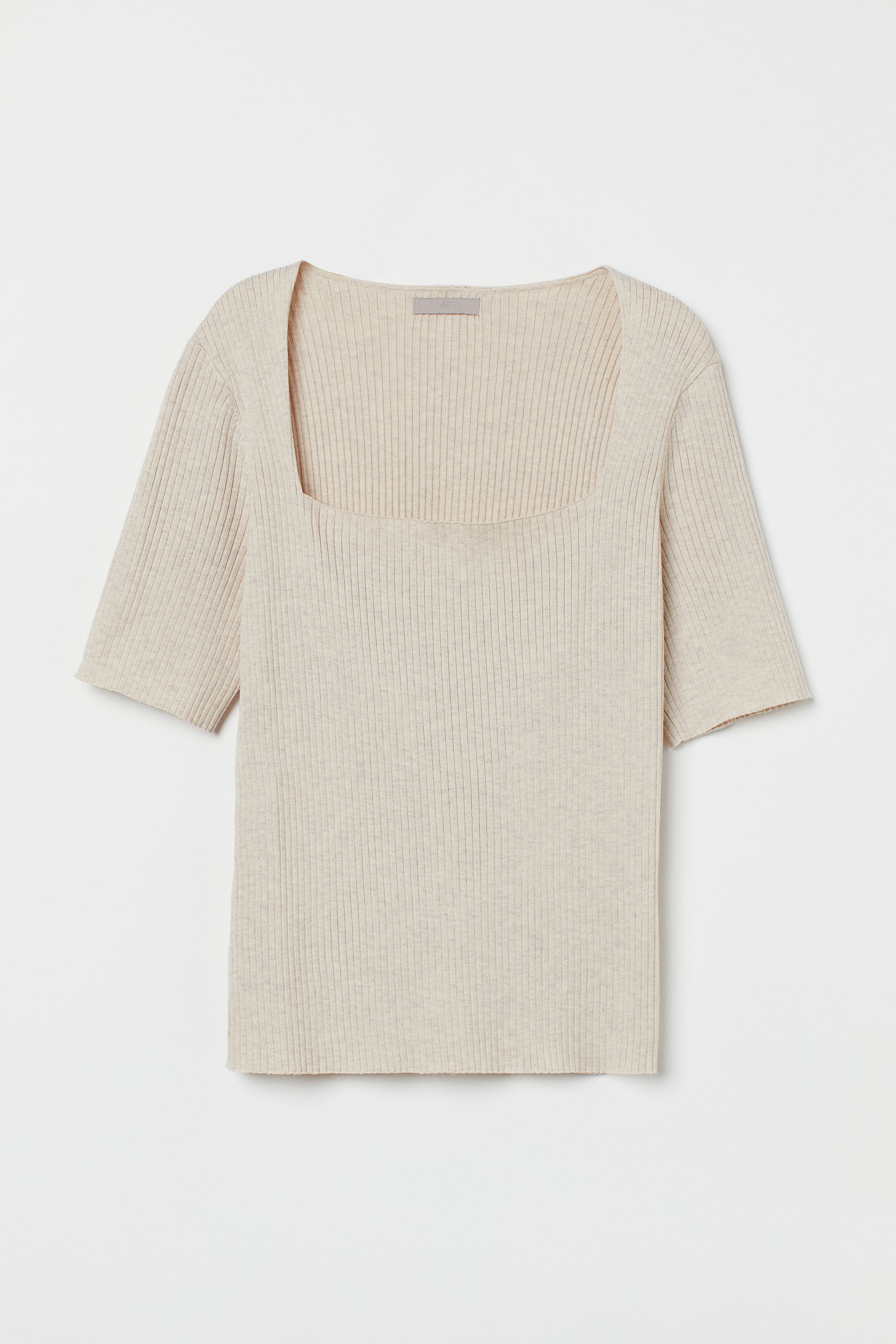 Rib Knit Top Light Beige Ladies Handm Gb