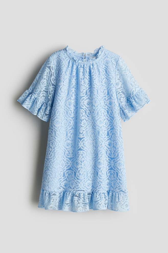 Frill Trim Lace Dress - Light blue/Cream/Light pink - 1