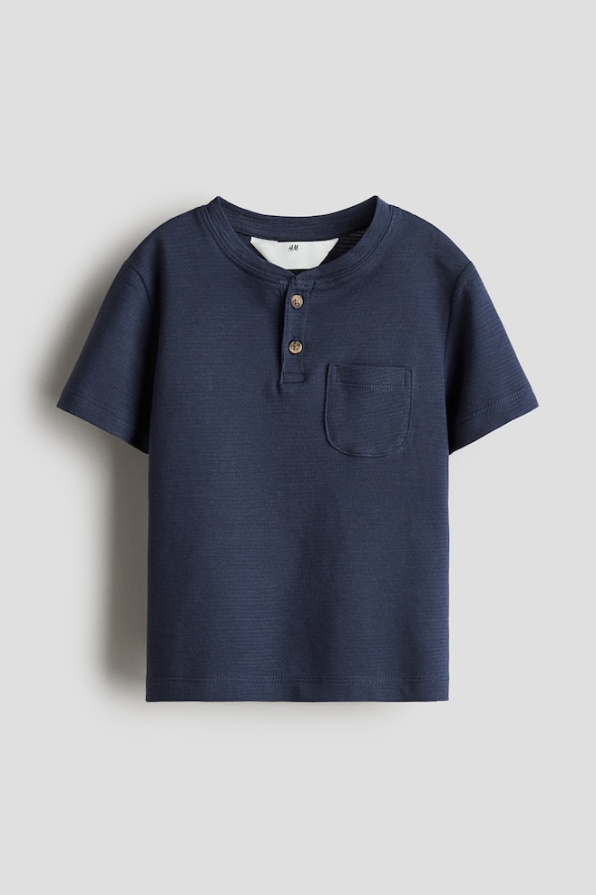 Playera Henley de algodón - Azul oscuro/Café claro - 1