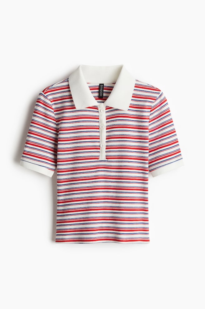 Polo de algodón - Rojo/Rayas blancas - 1