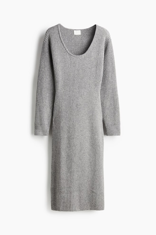 Scoop-neck rib-knit dress - Gris clair chiné/Blanc - 1
