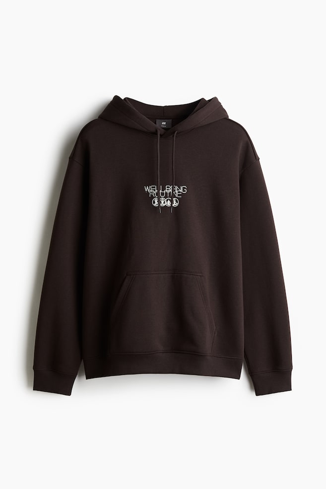 Loose Fit Printed Hoodie - Brown/Wellbeing/Cream/Honest Carl's/White/Motocross/White/Recordin'/Light beige/printed motif - 1