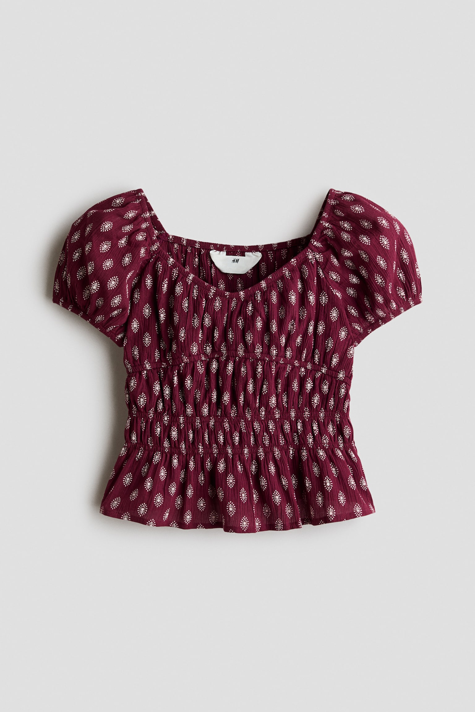 Smocked blouse - Dark red/Patterned/Light blue
