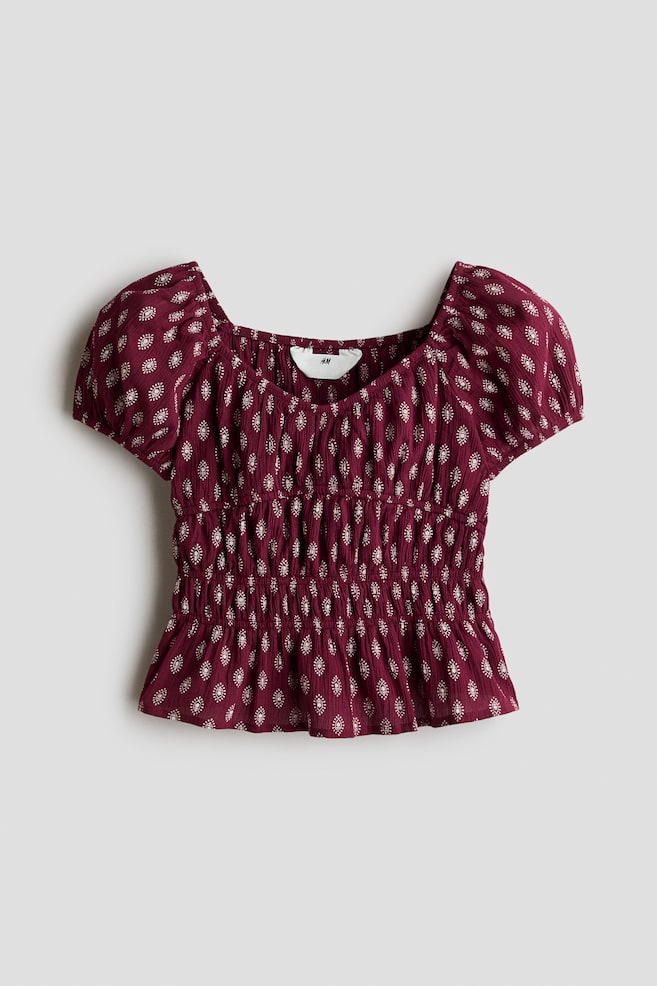 Smocked Blouse - Dark red/patterned/Light blue - 1