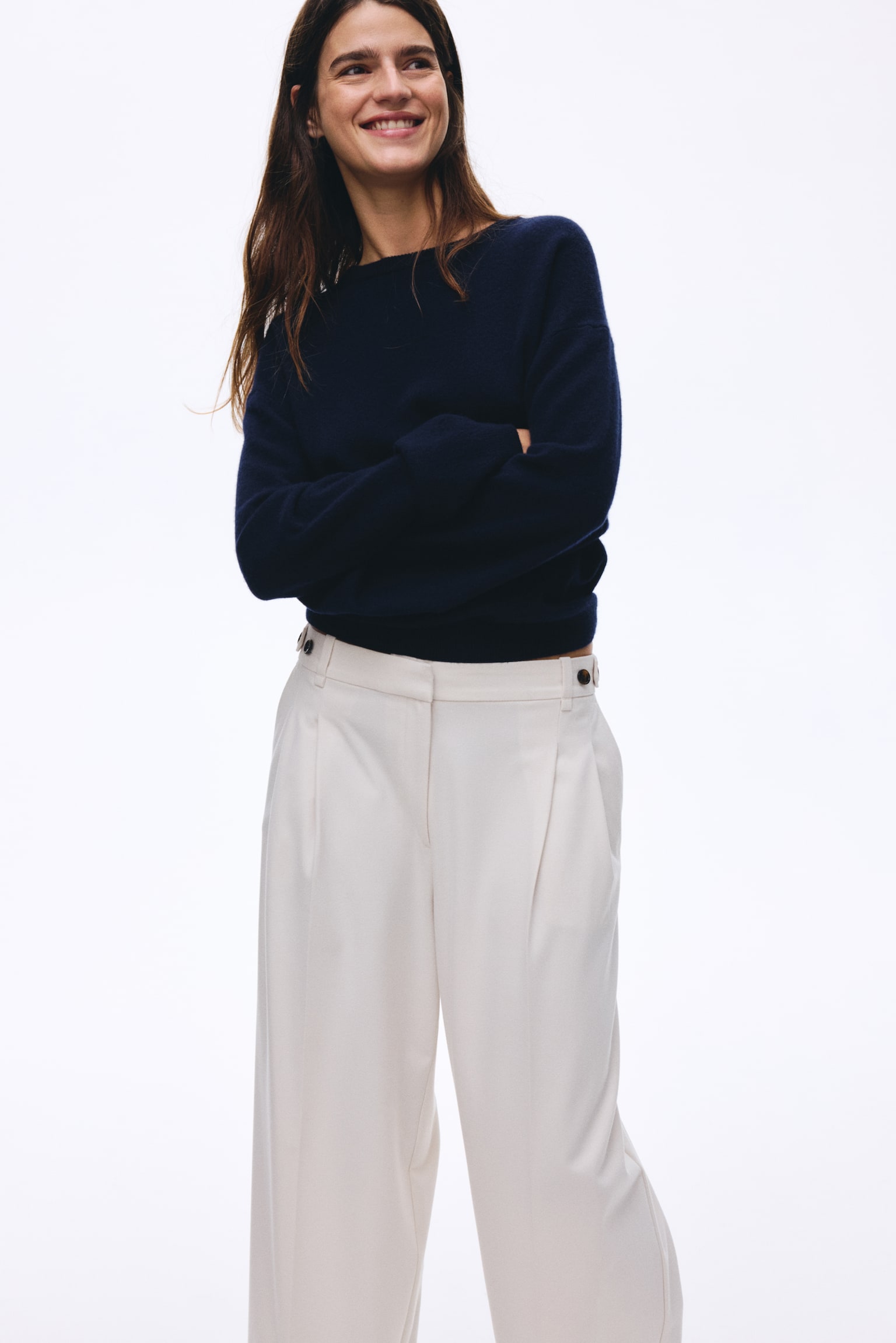 Elegante Hose mit weitem Bein - Weiss/Dunkelgrün - 3