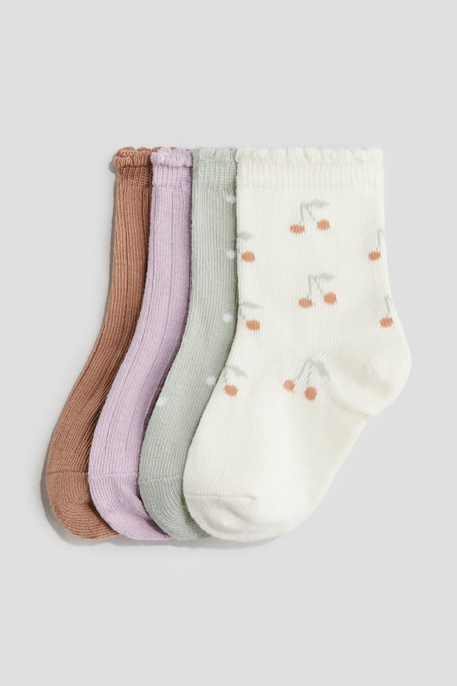 4-pack socks - Light green/Cherries/Beige/Animals/Beige/Animals/Beige/Leopard-print/Cream/Teddy bears/Pink/Hearts/Light dusty blue/Dinosaurs/Black/Halloween/Red/Reindeer/Light pink/Cherries/Light beige/Animals/Blue/Cars/Dark blue/Car/Light green/Vehicles/Light dusty blue/Elephants - 1