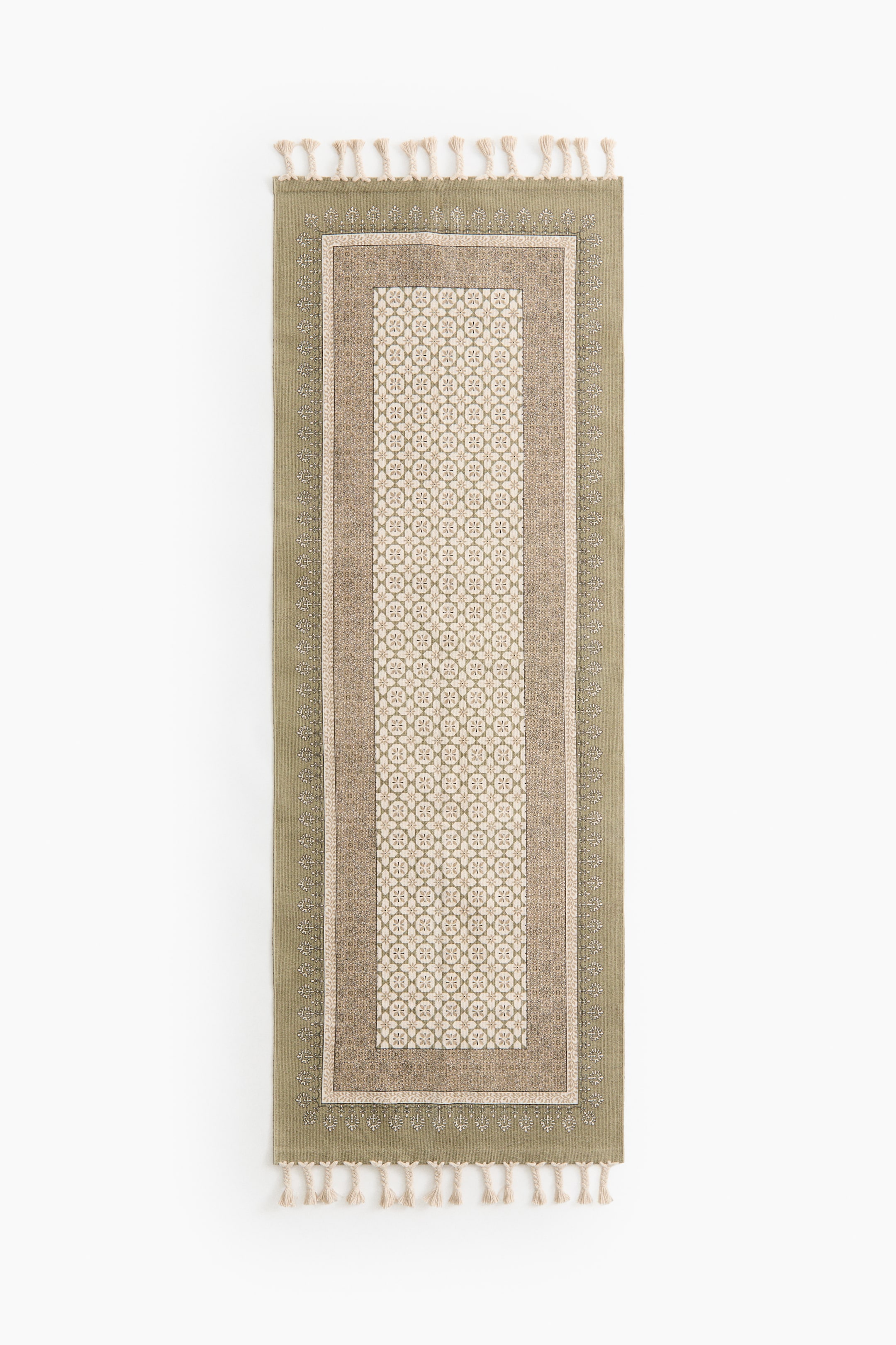 View larger image: Fringed cotton runner rug - Olive green/Patterned - Home All | H&M GB 1