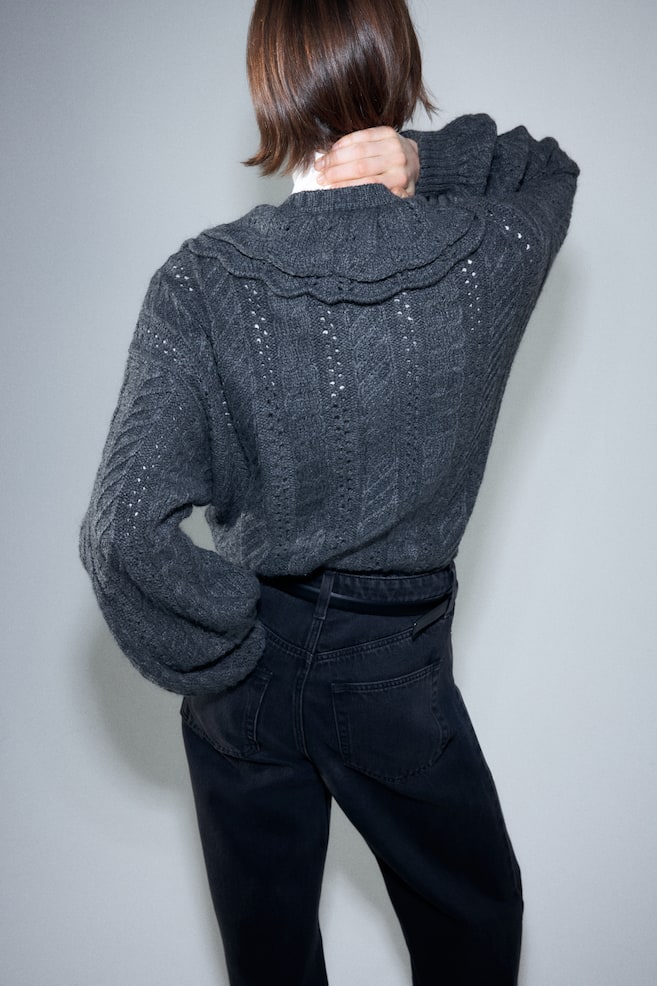 Collared cable-knit cardigan-Dark grey - 5