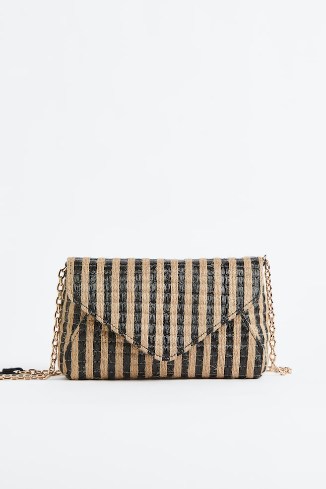 Straw shoulder bag - Dark beige/Striped - 2