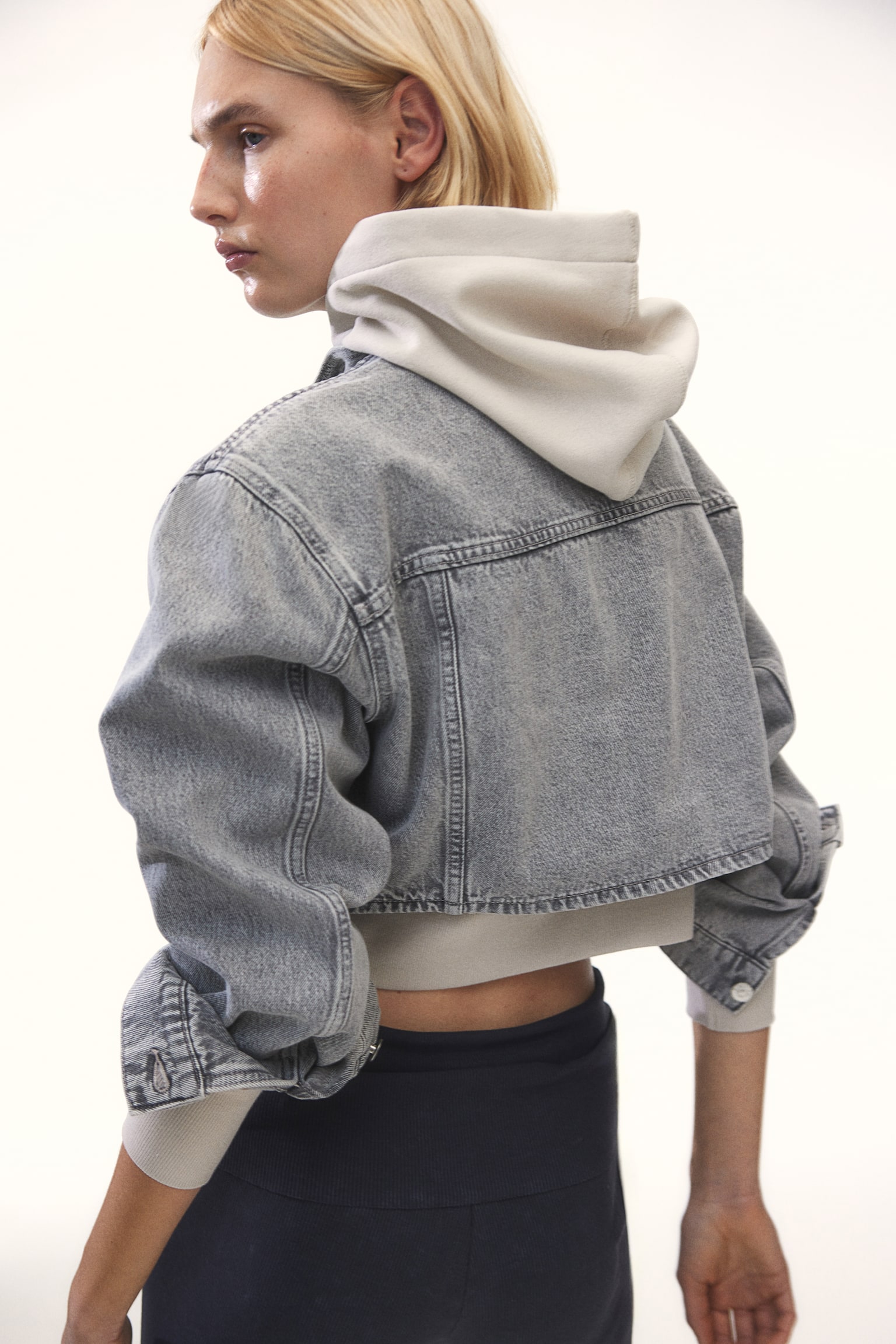 Shoulder Pad Denim Jacket - Light grey - 5