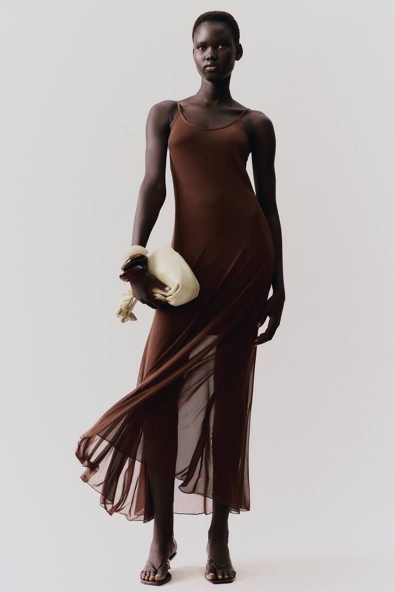 Women's Dark brown Strappy Mesh Dress | H&M US
