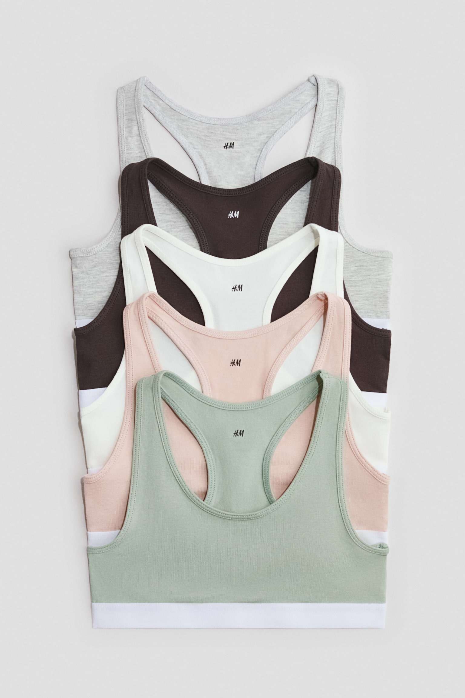 Bavlněný top 5 kusů - Světle zelená/NYC/Tlumená růžová/šedý melír