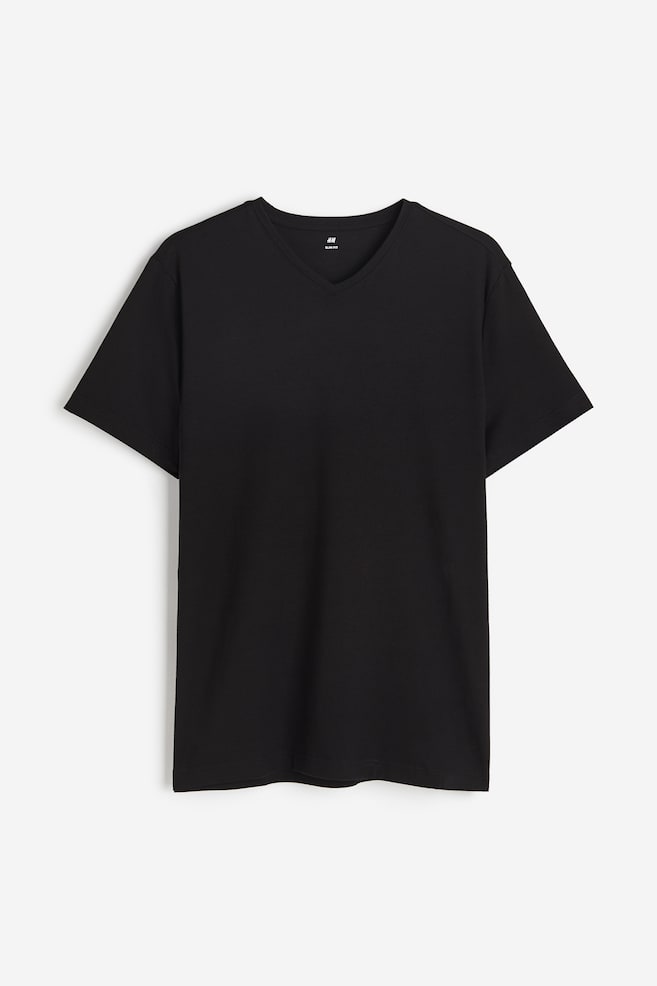 T-shirt z dekoltem w serek Slim Fit - Czarny/Biały - 2