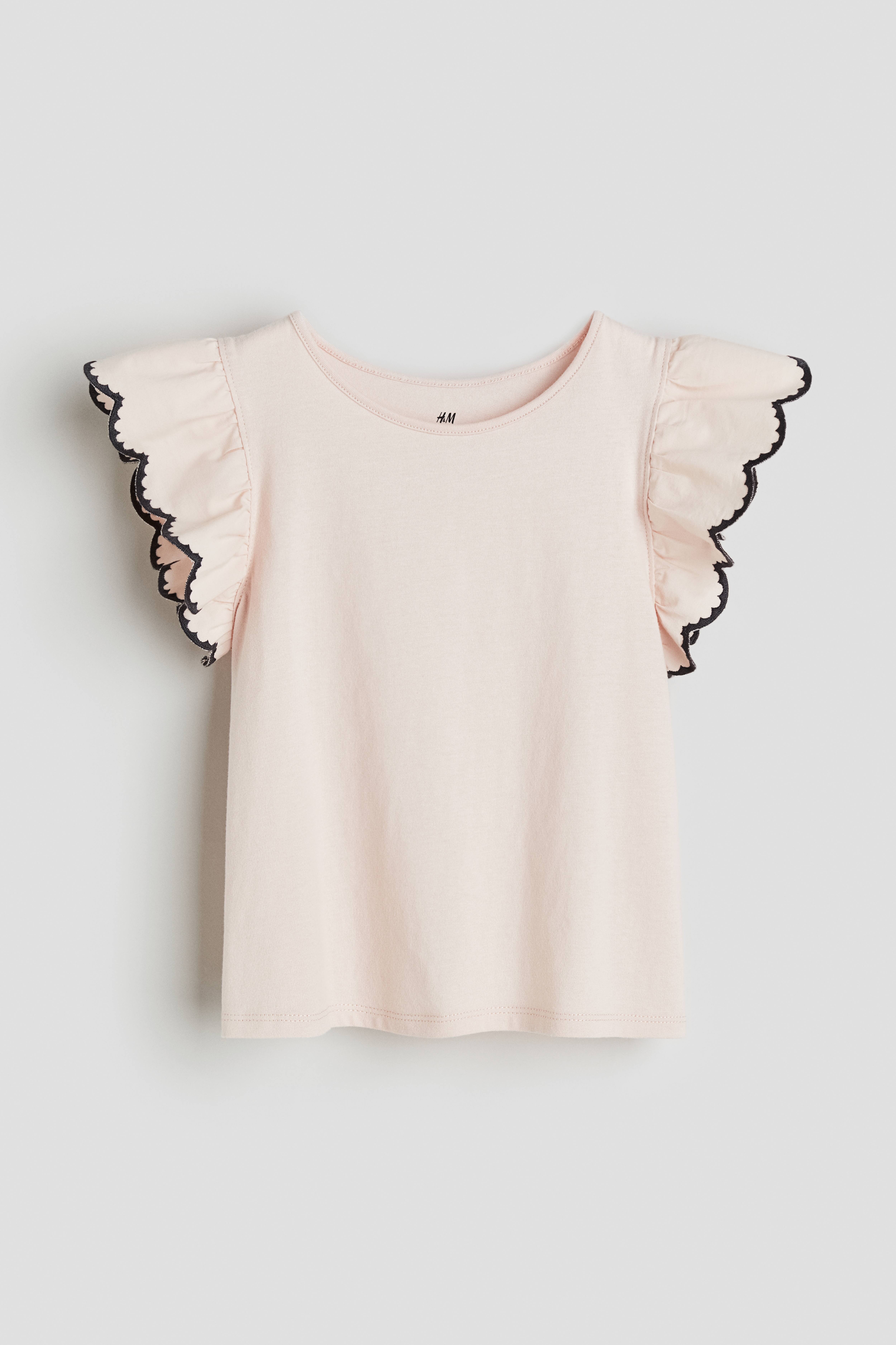 Jersey Top with Eyelet Embroidery - Round Neck - Short sleeve - Cream -  Kids | H&M US