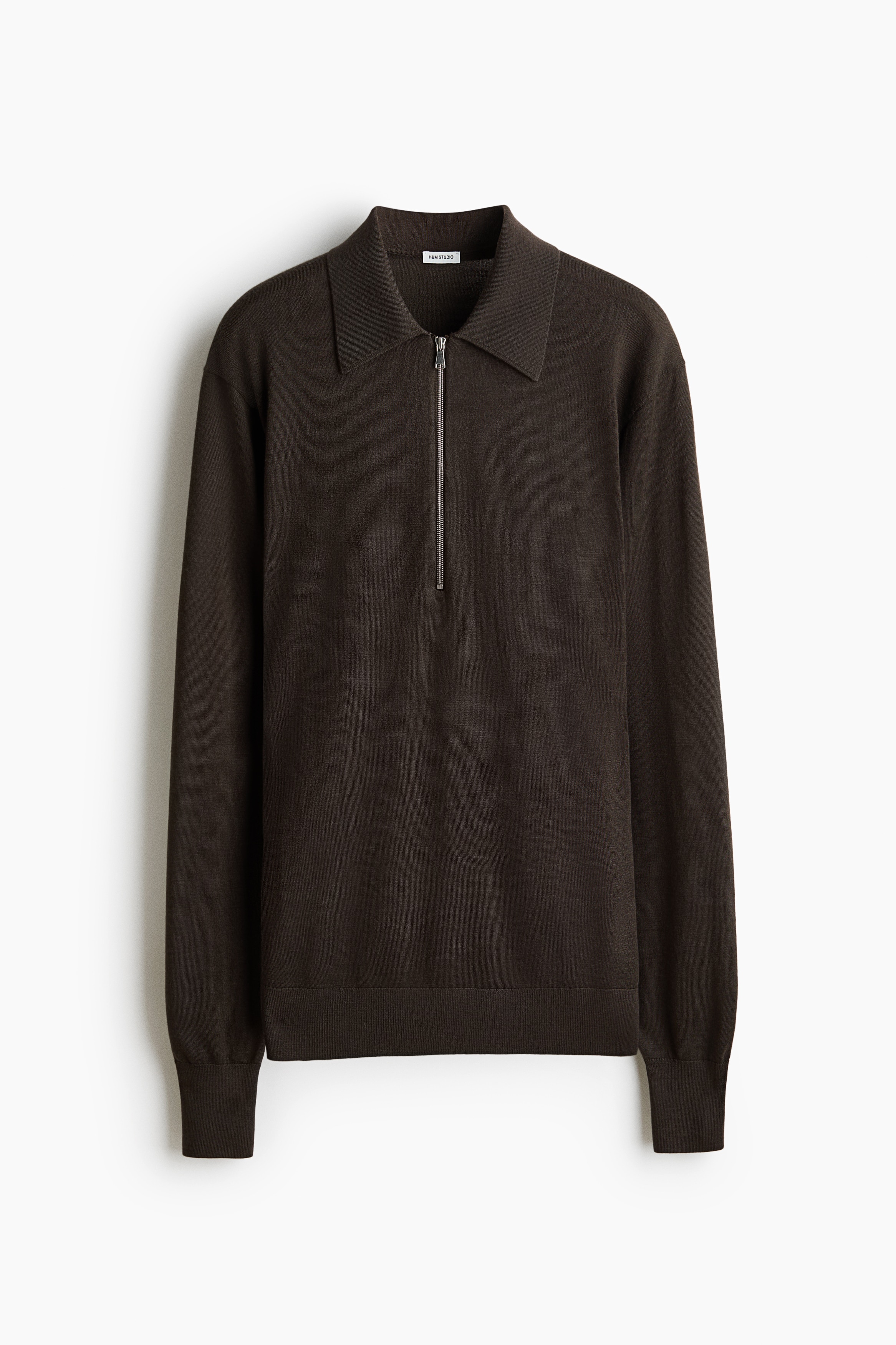 Fine Knit Merino Wool Polo Shirt - Dark mole/Dark grey marle
