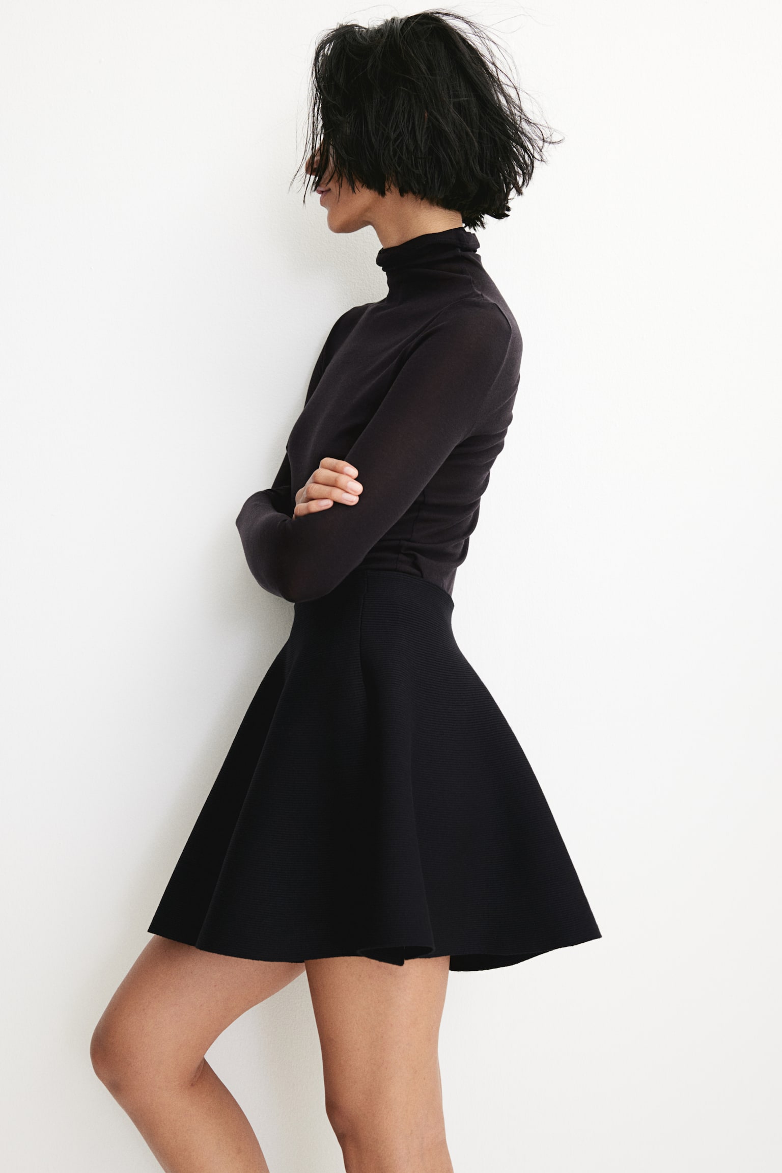 Flared rib-knit skirt - Black - 3