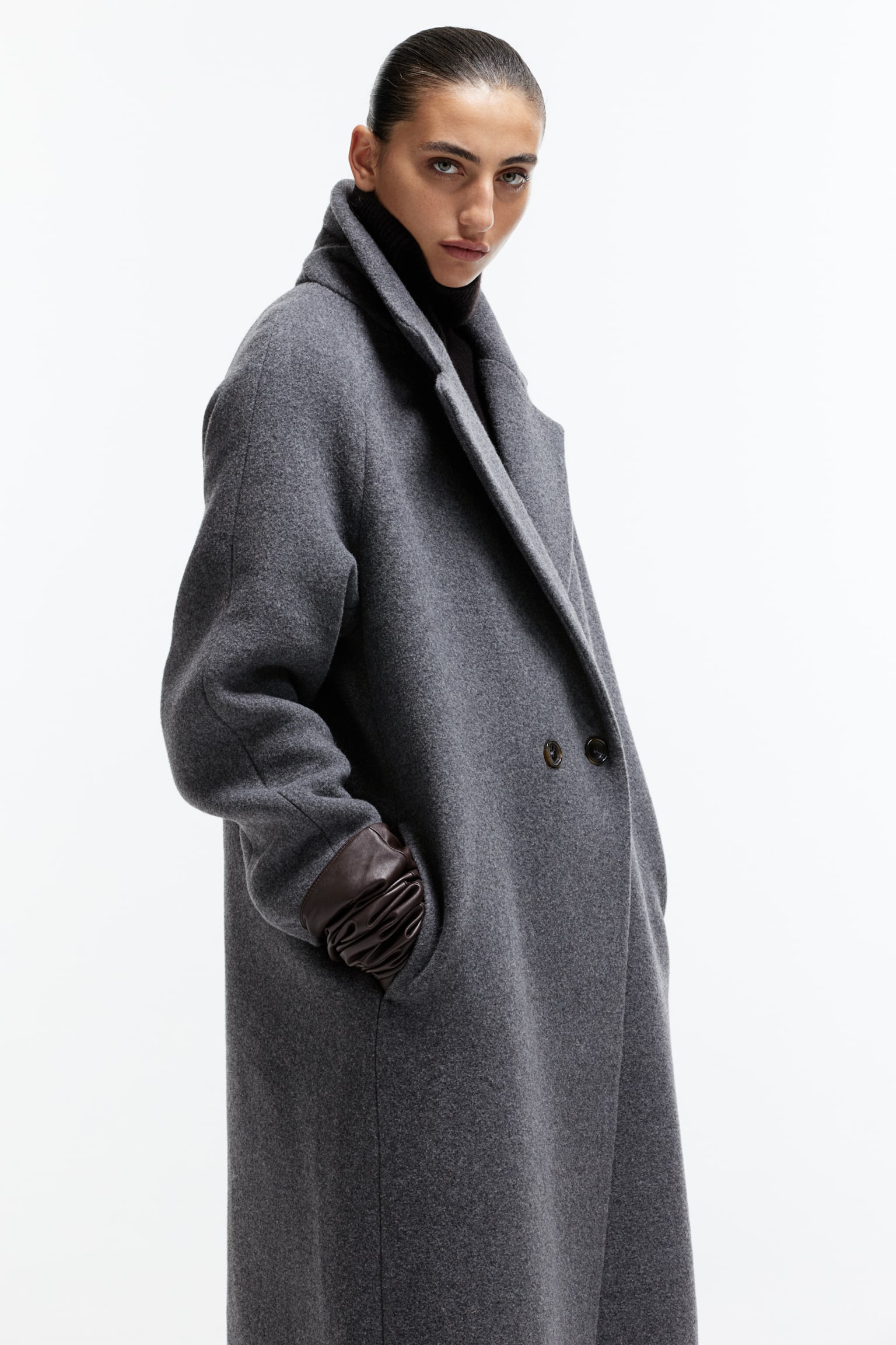 Wool-blend coat - Dark grey/Black/Beige marl - 6