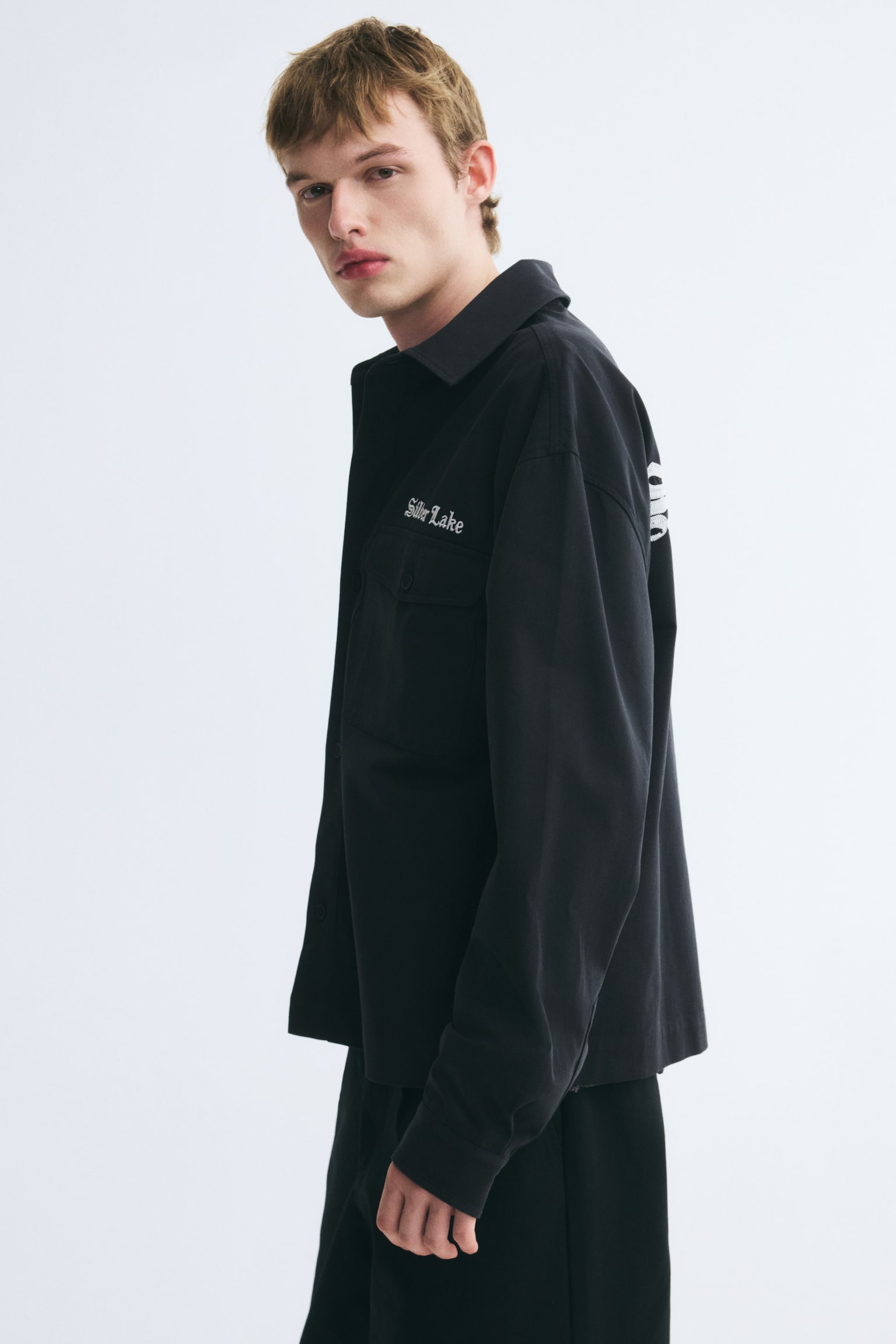 Мужская рубашка H&M Twill Overshirt, цвет: Чёрный — фото 6