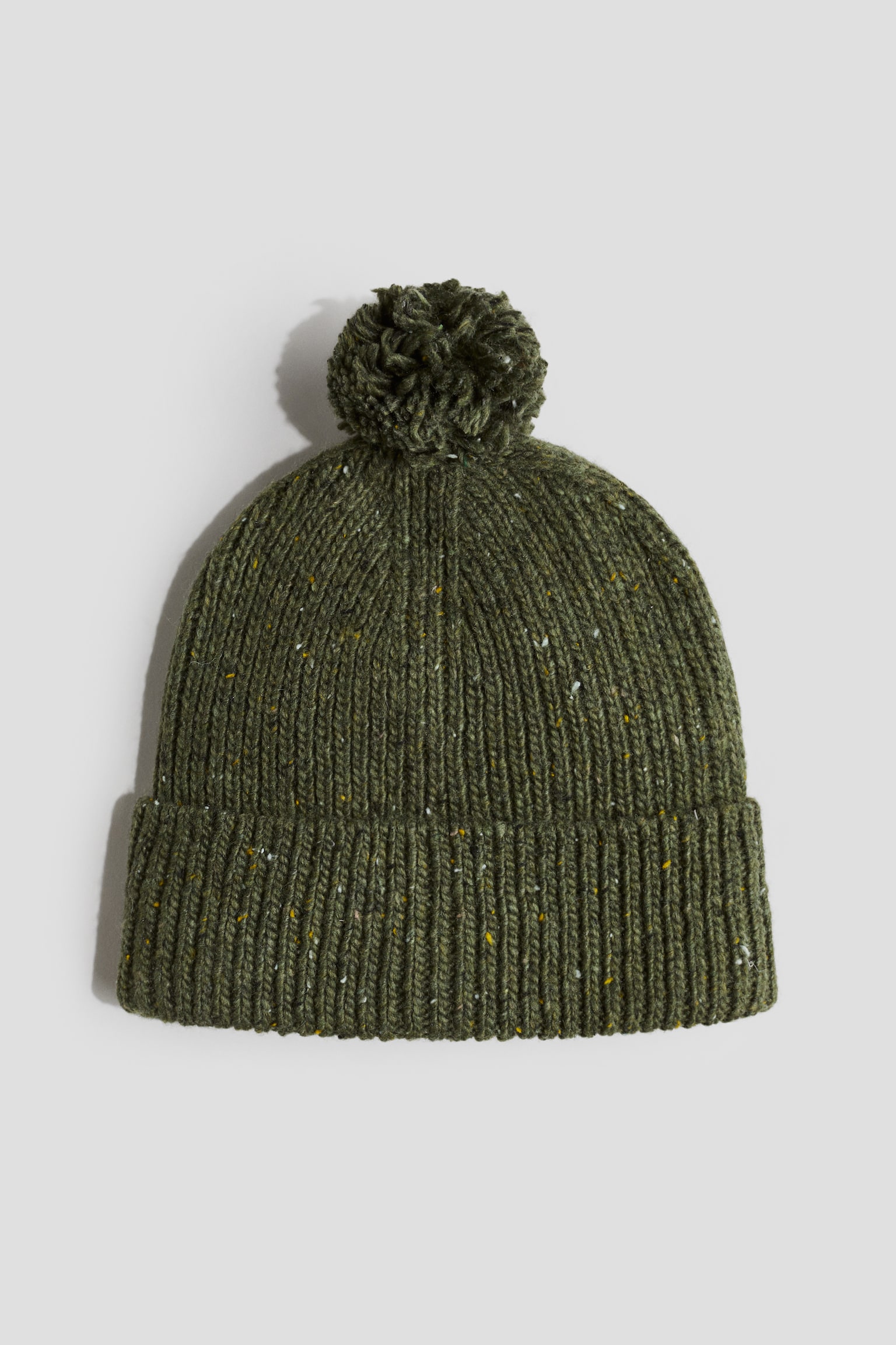 Rib-knit pompom beanie - Dark green/Dusty blue marl/Light beige - 1