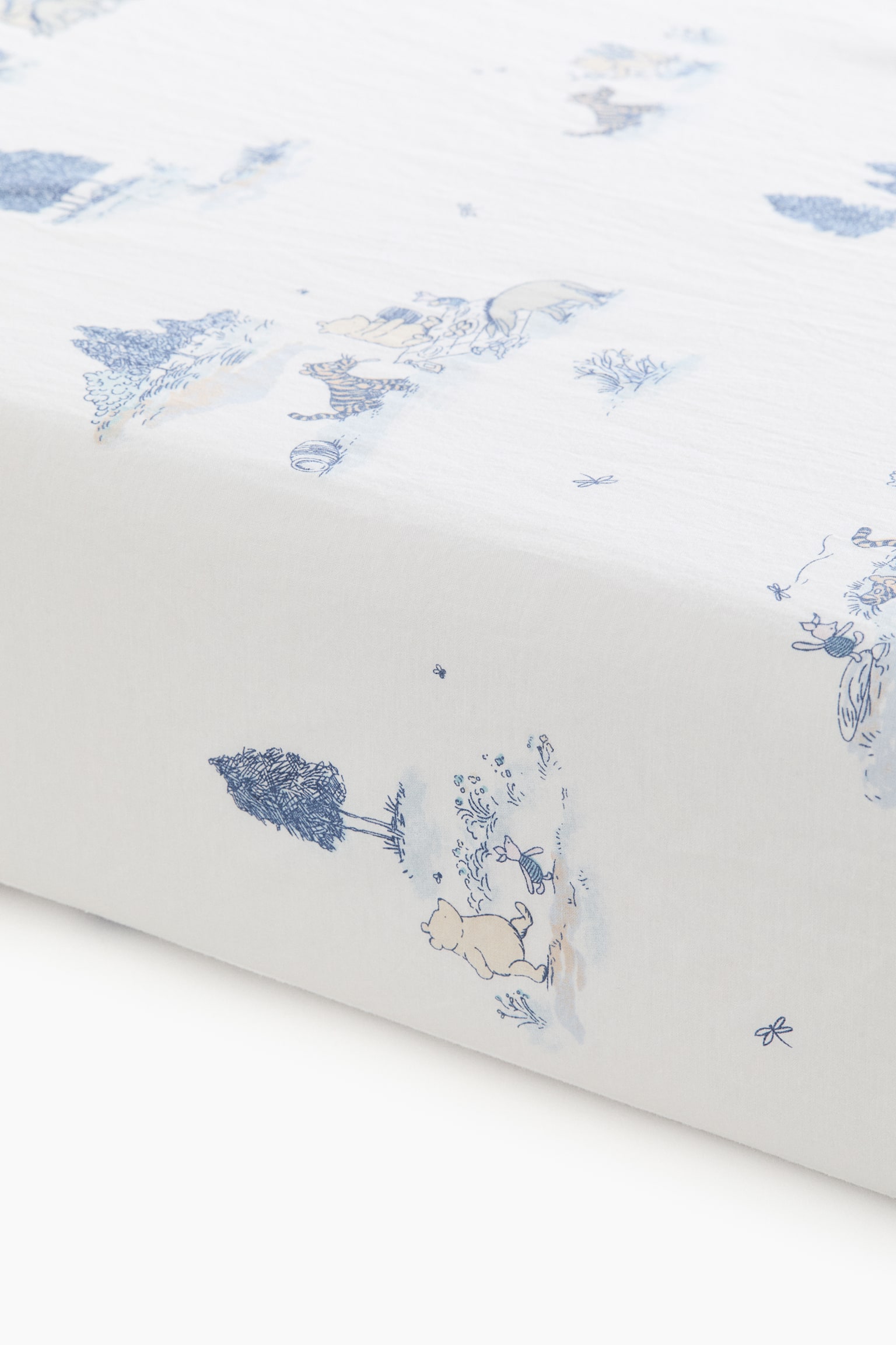 Patterned percale cot fitted sheet - Light blue/Winnie the Pooh/Light green/Winnie the Pooh - 1
