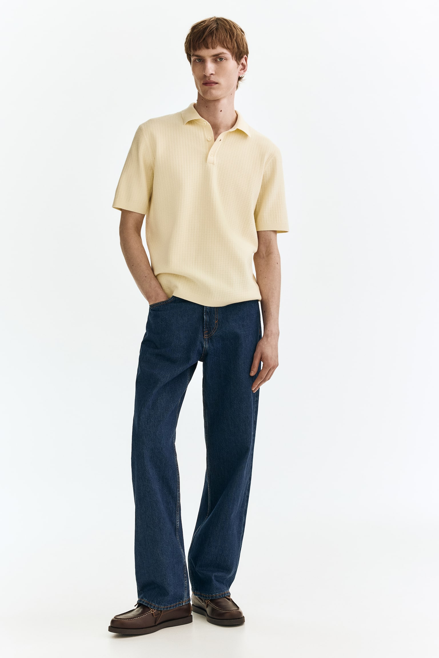 Regular Fit Textured-knit polo shirt - Light yellow/White/Navy blue/Grey/Navy blue - 3