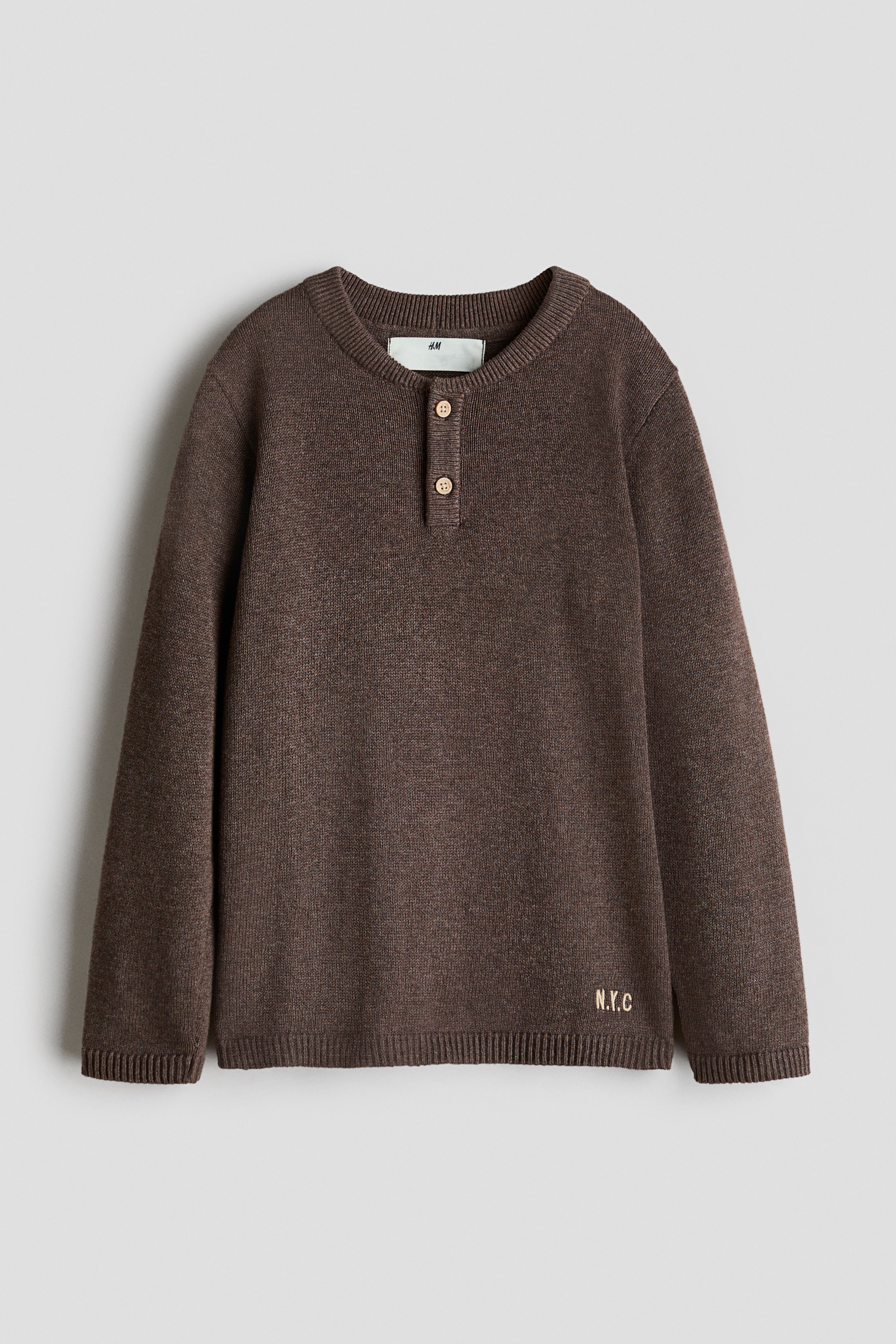 Waffle-knit Henley Sweater