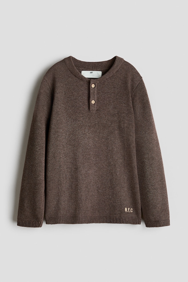 Waffle-knit Henley Sweater - Dark brown/N.Y.C/Light beige melange/Light beige/striped - 1