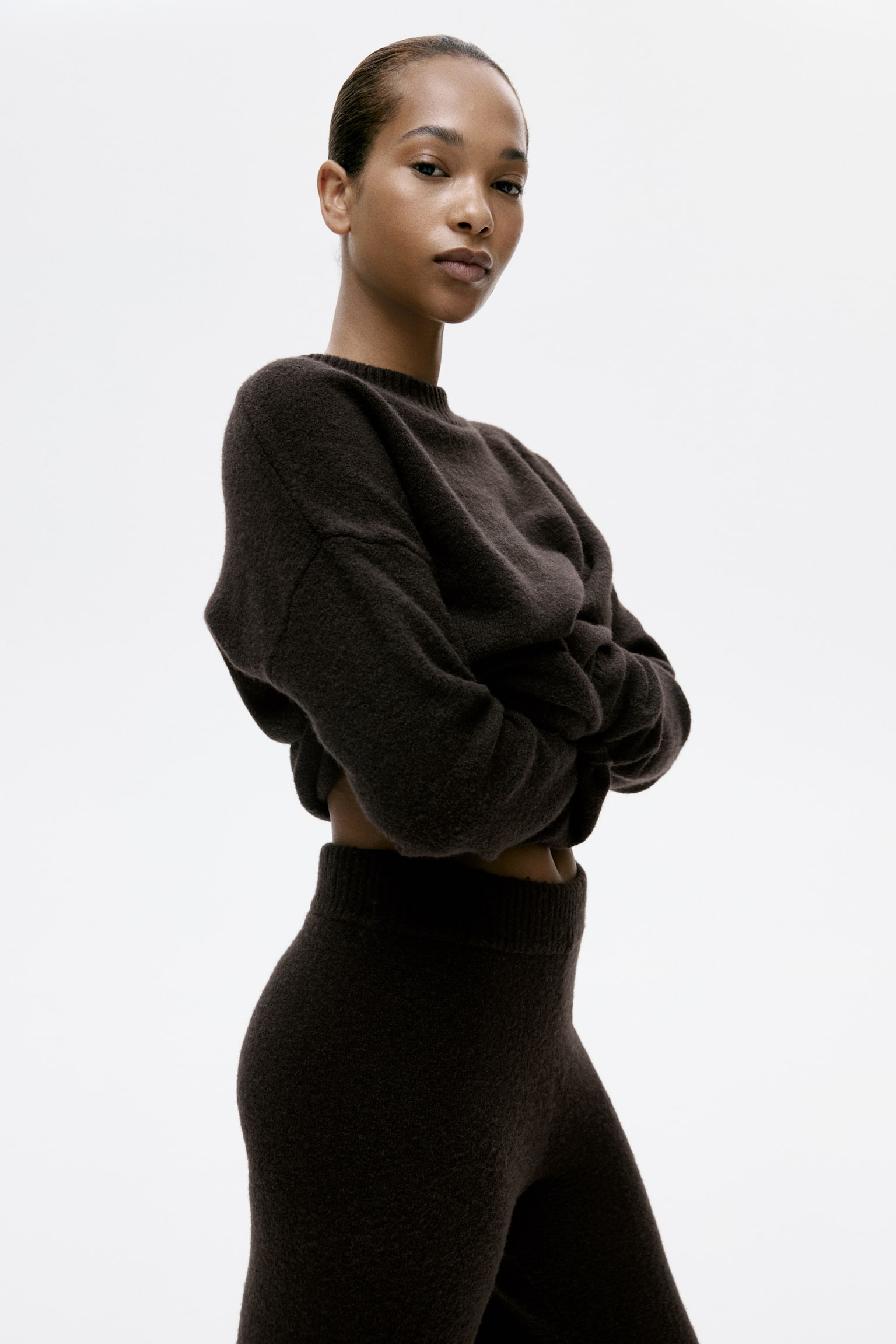 Pantalon en maille fine - Marron foncé/Beige chiné/Beige clair/Bleu marine/Gris clair chiné/Gris foncé chiné/Gris chiné/Rose poudré/Bordeaux/Beige foncé/Gris clair chiné - 3