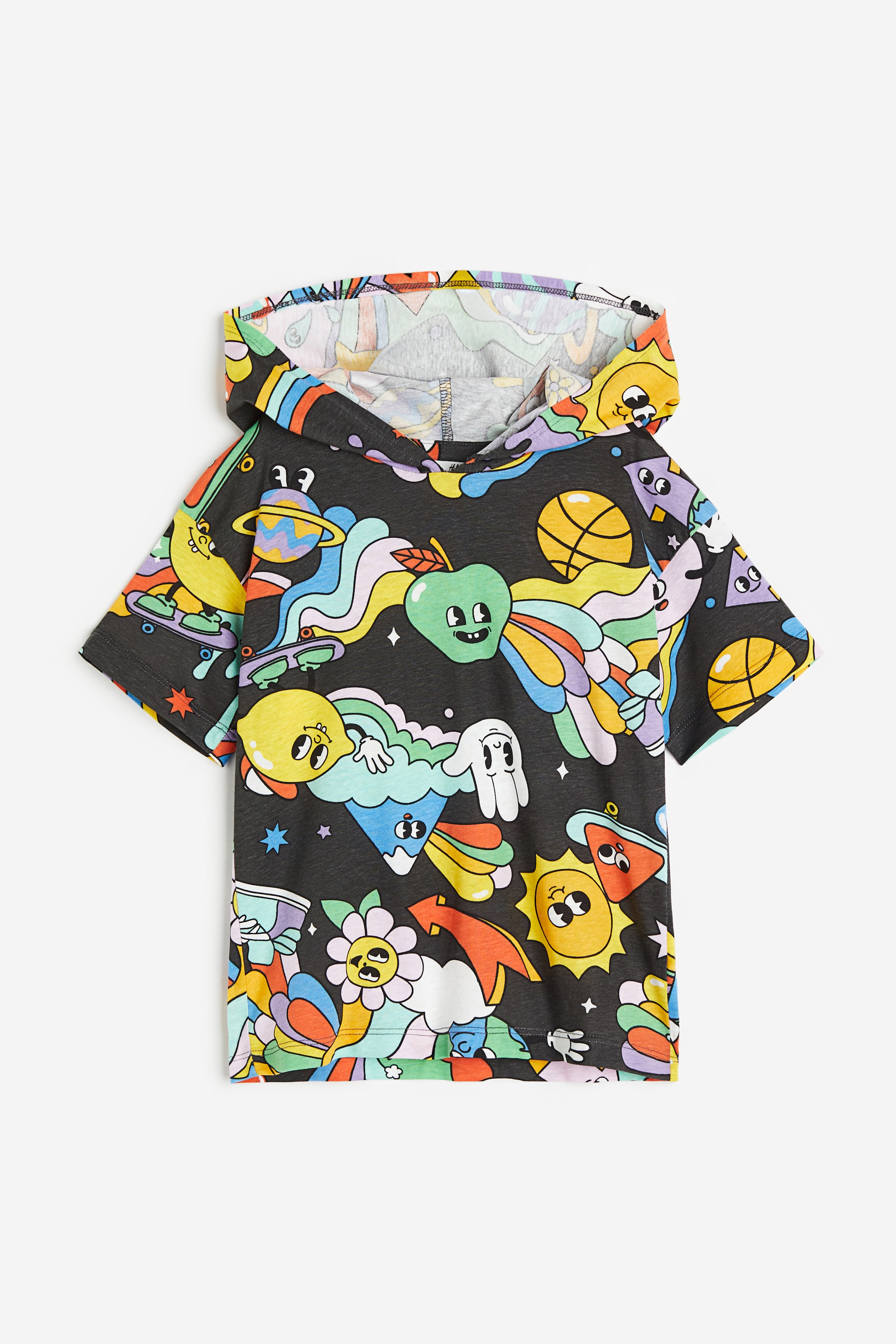 View larger image: Short-sleeved jersey hoodie - Dark grey/Patterned - Kids | H&M 1
