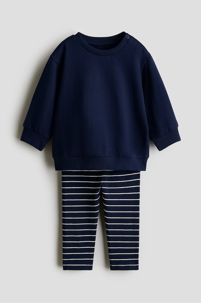 2-piece Sweatshirt and Leggings Set - Navy blue/striped/Beige/floral/Light purple/hearts/Light beige/bears/Light pink/cherries/Light blue/hearts/Dusty pink/apples/White/hearts/Beige/dotted/Light beige/bear/Dark gray/hearts/Light green/dinosaur/Light beige/floral/Dark gray/Dusty purple/floral - 1