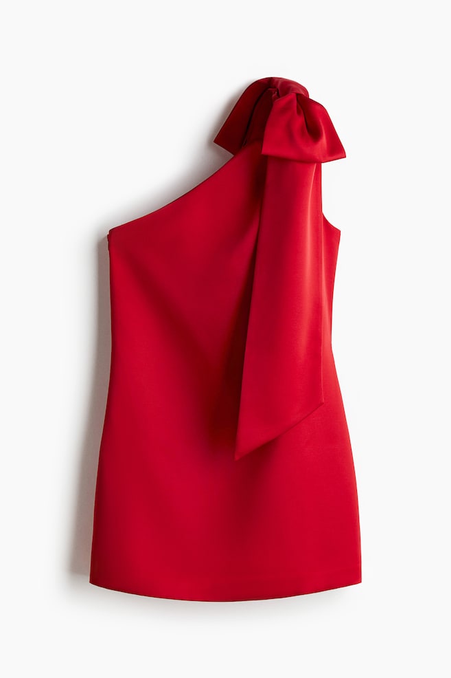 Bow-detail one-shoulder dress - Red/Black/Light pink - 1