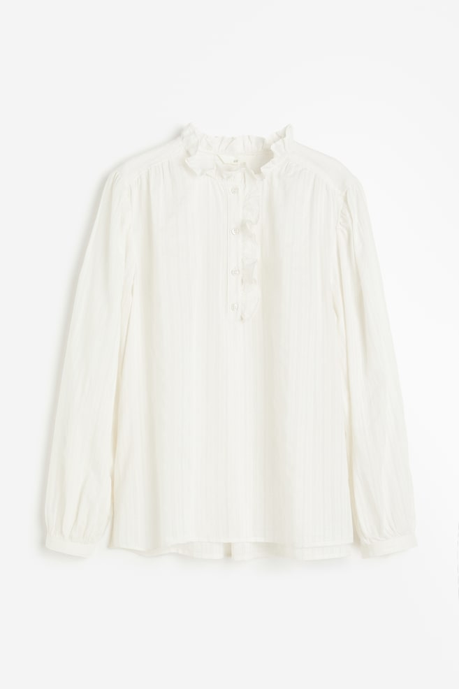 Frill-trimmed pop-over blouse - Cream/Blue/Striped/Black - 2