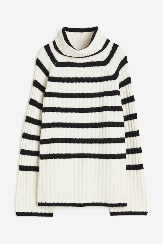 Rib-knit polo-neck jumper - White/Striped/Black/Striped/Beige - 2