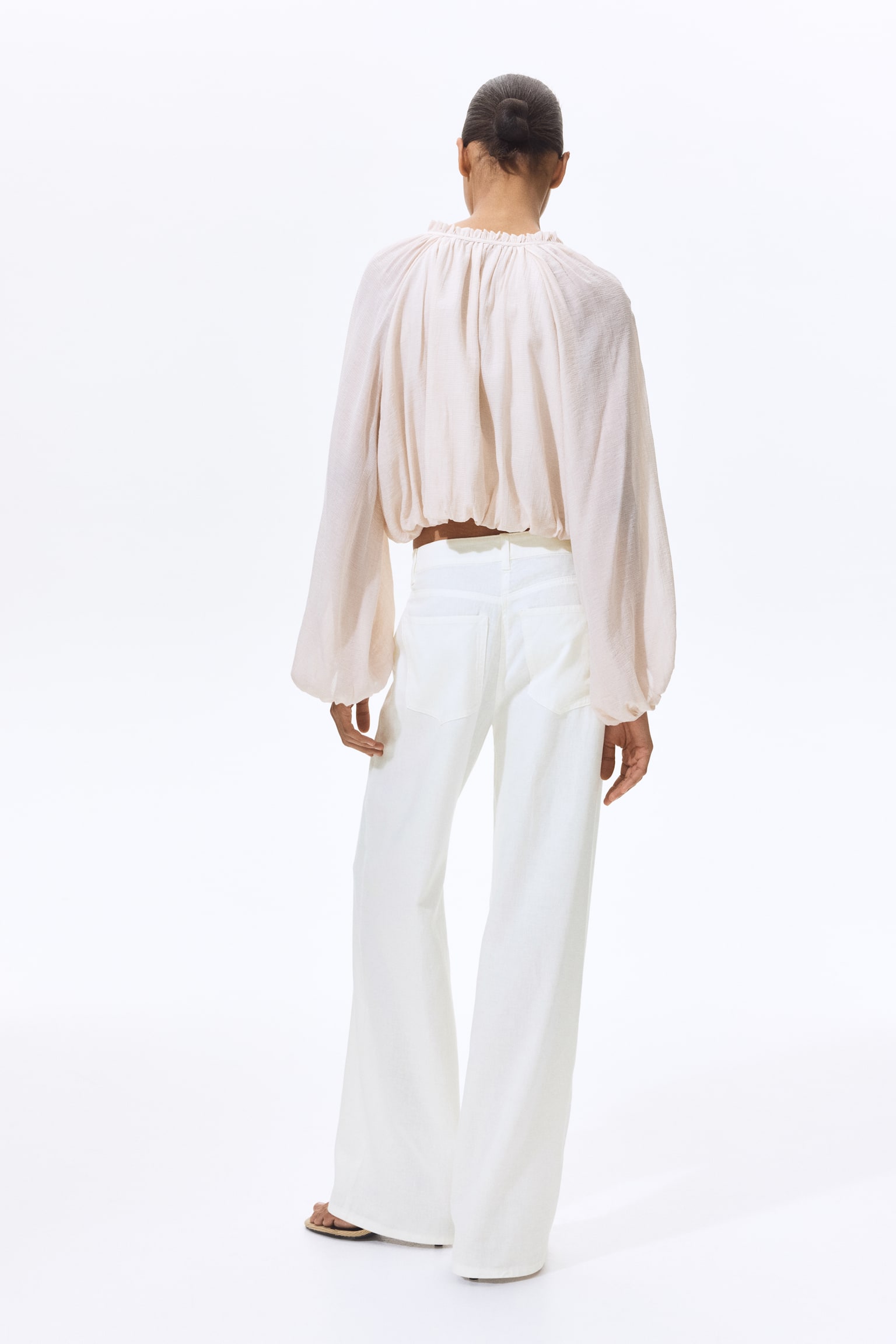 Linen-blend trousers - White/Dark brown - 3